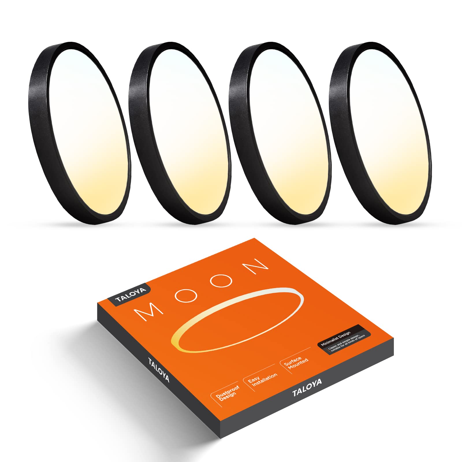 TALOYA Dimmable Led Ceiling Light 4 Pack, 3000/3500/4000/5000/6500K Selectable 12 Inch Black Flush Mount Light Fixtures