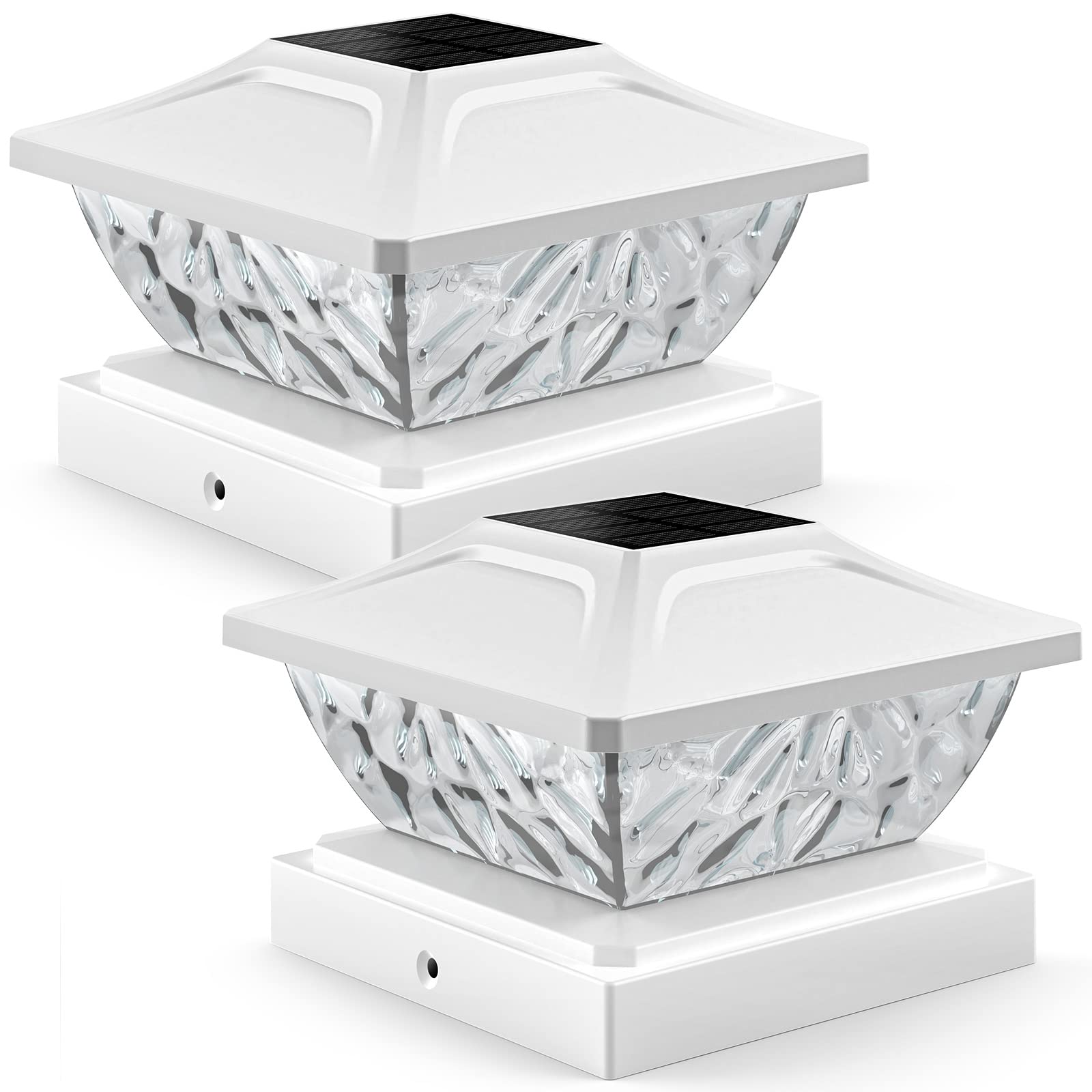 Ensli Solar Post Cap Lights - Waterproof 2 Mode Outdoor Deck Lights, 2 Pack, White, Fits 4X4, 4.5X4.5, 5X5
