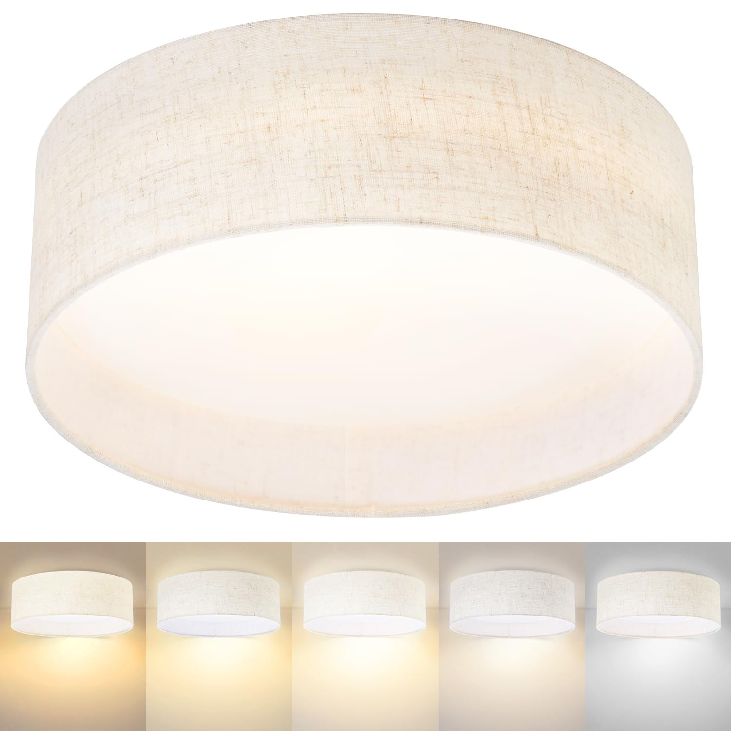 Hamilyeah 24W Led Ceiling Light, 12&quot; Dimmable Fabric Shade Fixture For Kitchen & Living Room