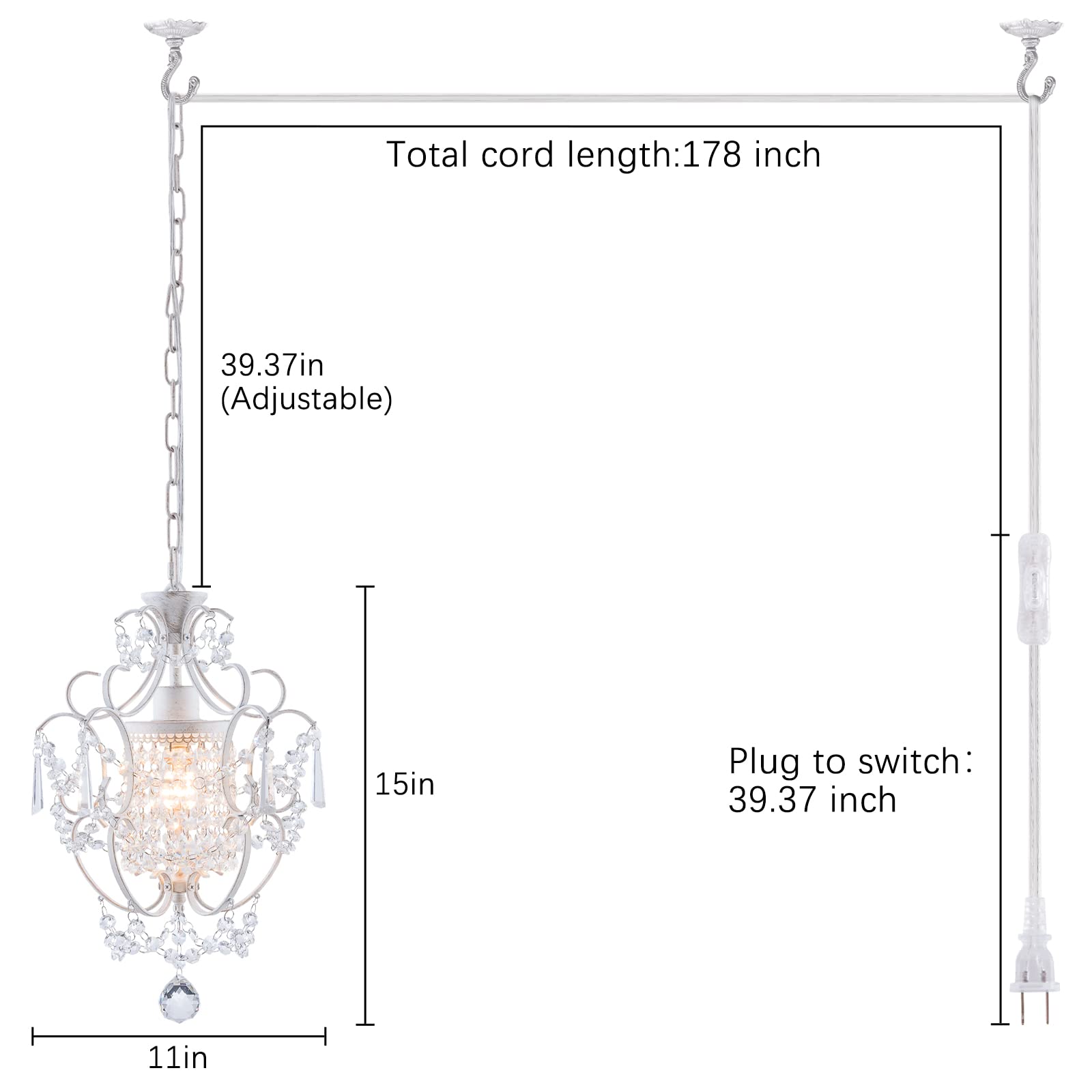 FLSFU Mini Crystal Chandelier - Small Retro Plug-in Ceiling Light for Girls Bedroom, Kitchen, Bathroom - Brown