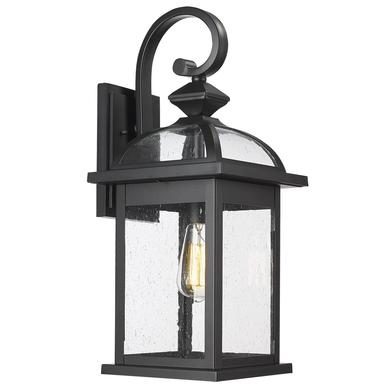 Darkaway Outdoor Wall Sconce Light, 22in Waterproof Fixture, Black with Seeded Glass, Model 6D5B-M BK