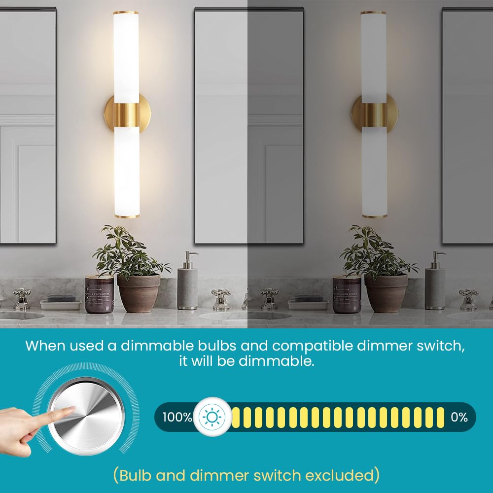 Vaziden Gold Bathroom Light Fixtures, Vanity Lights with Milk Glass Shade, 20 Inch Up/Down Wall Sconces for Bathroom, Bedroom, Living Room