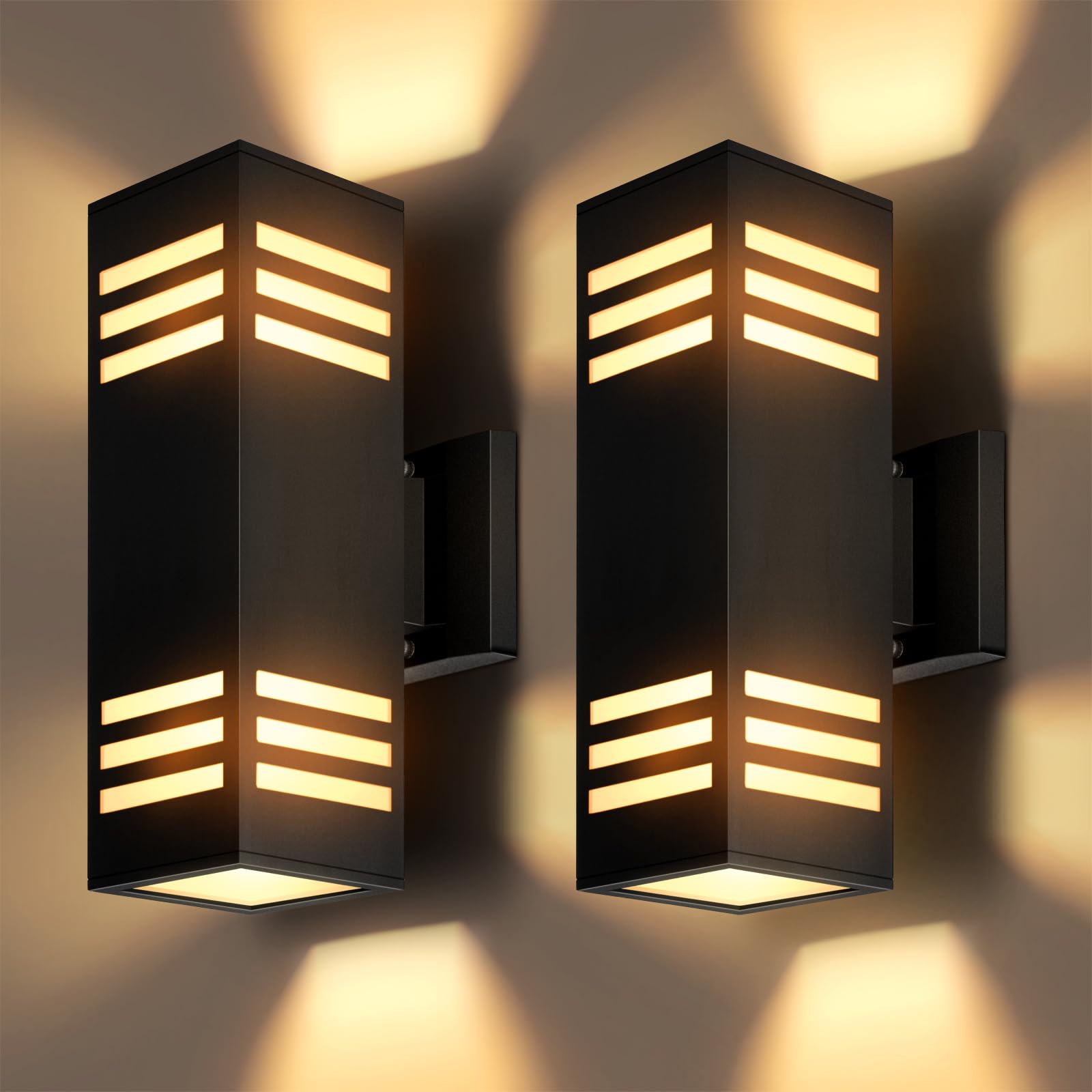 Tesjaso 2-Pack Modern Outdoor Wall Lights, IP65 Waterproof Up & Down Porch Light Fixtures with E26 Bulbs, Aluminum Wall Sconces 
