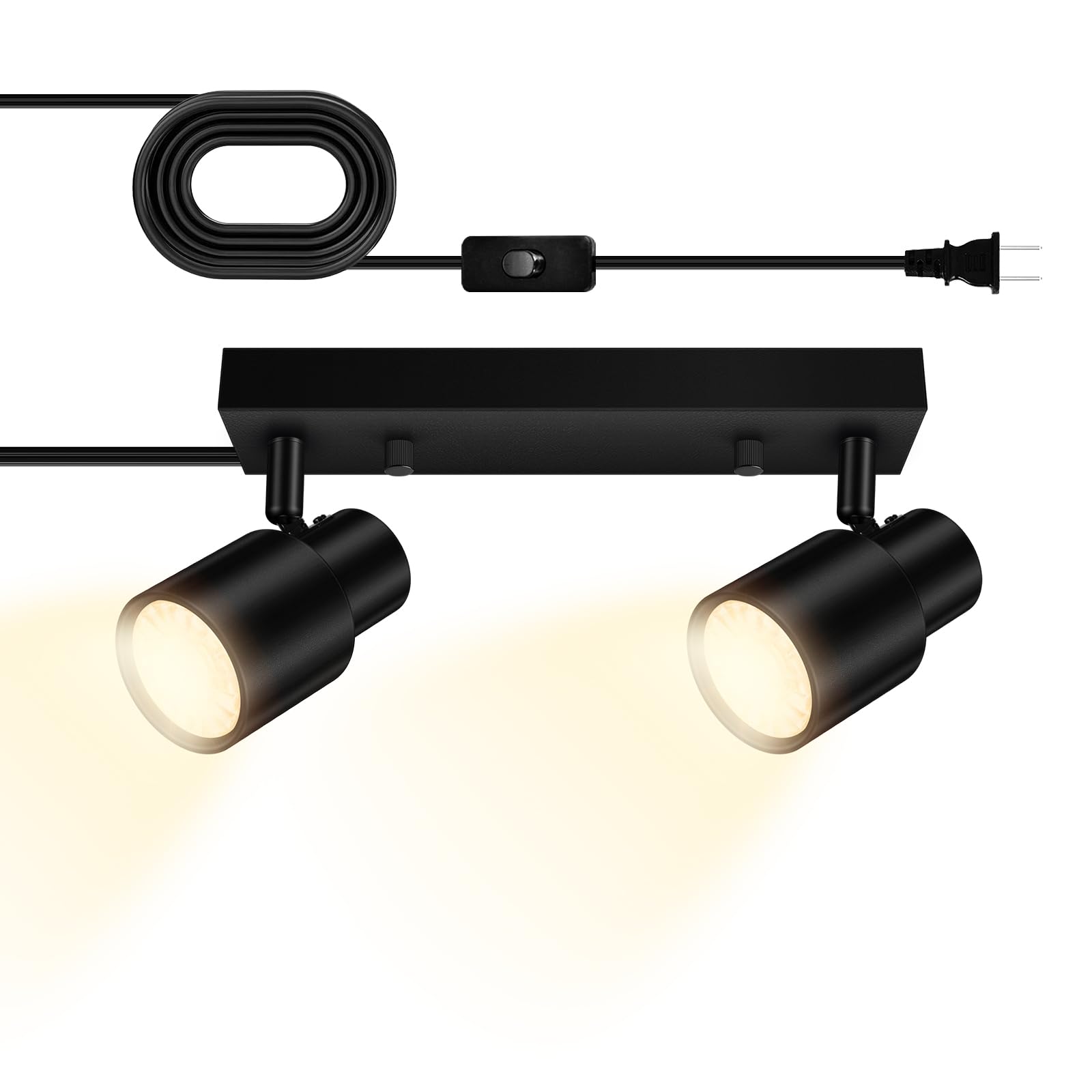 Bricosmocon 2-Light Track Lighting Kit, Black Metal, LED Ceiling Fixtures, 14.8FT Cord, Rotatable Spotlight for Kitchen and Bedroom
