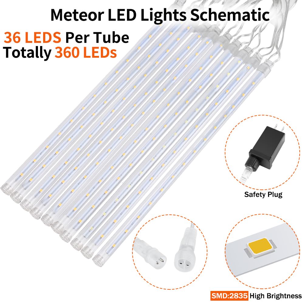 Jjgoo ?4 Pack? Christmas Lights Meteor Shower Rain Lights 20Inch  Totally 40 Tube 1440 Leds Icicle Light Outdoor Raindrop Light For Xmas Halloween Wedding Party Tree Holiday Decoration  Colorful