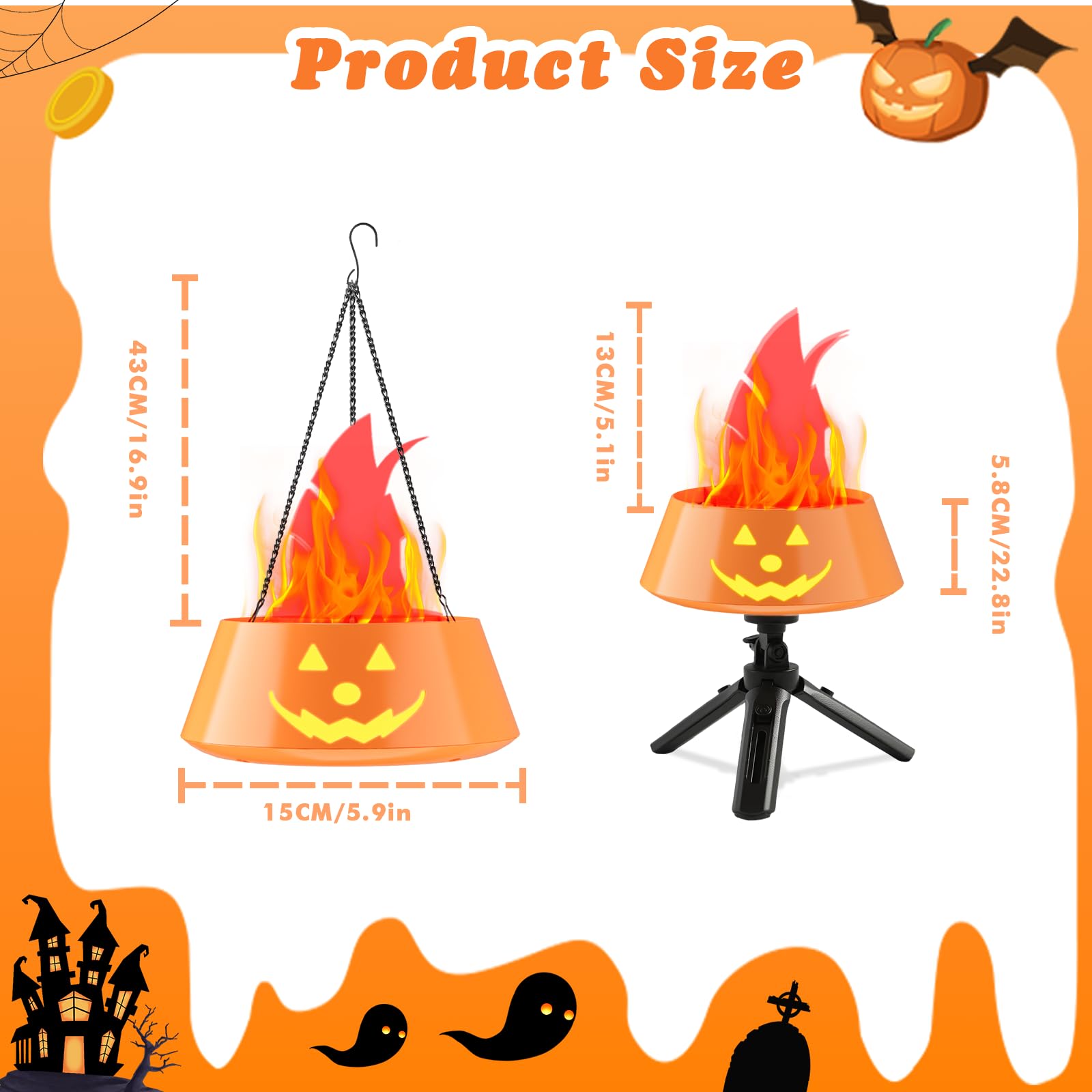 Collasis Halloween Pumpkin Flame Lights 2 Pack  Halloween Decorations Hanging Pumpkin Led Jack O Lights  Party Desktop Decor Lighting Battery Operated For Indoor Outdoor  3D   Fire Effect Lamp