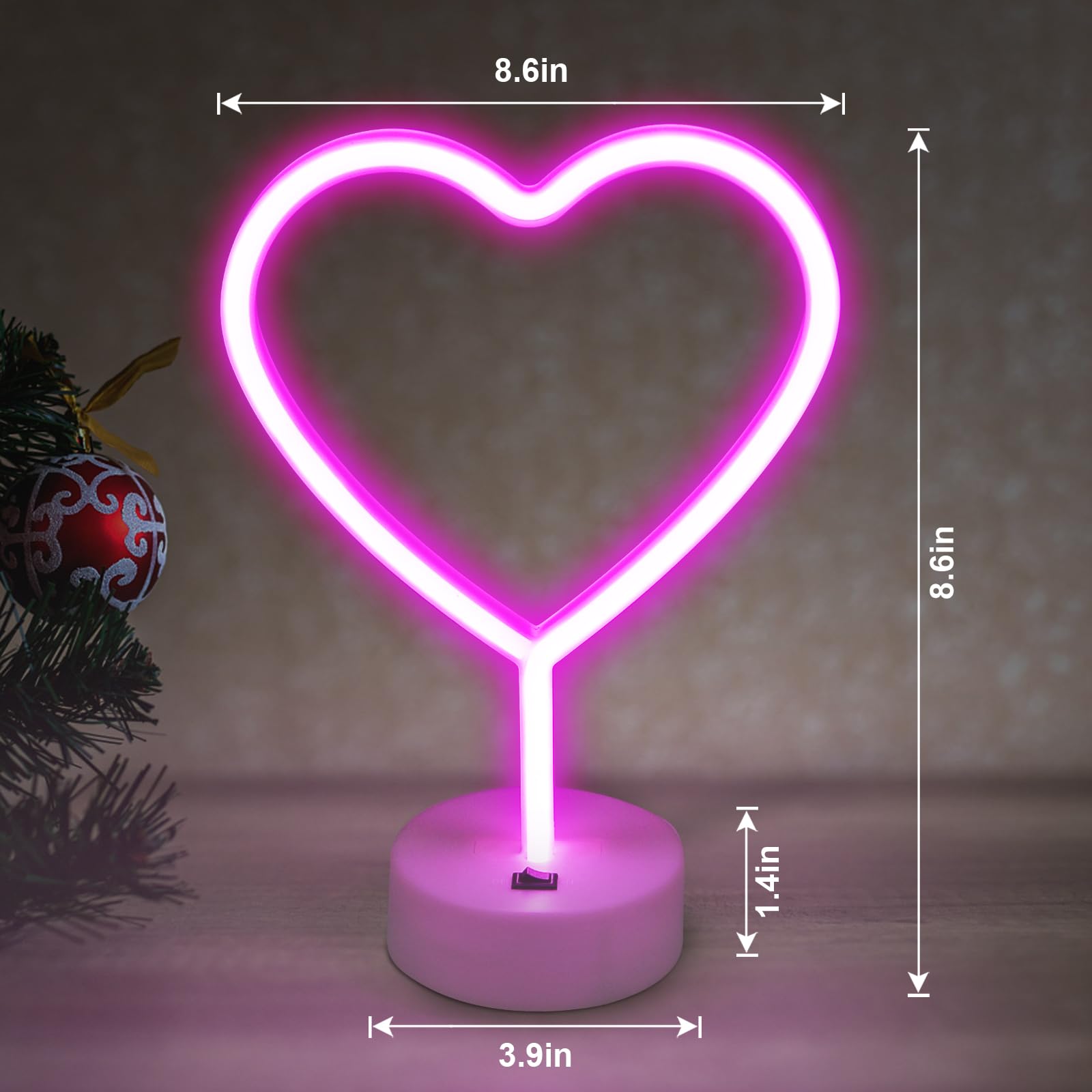 BRIGHTDECK 2 Pack Heart Neon Signs - LED Pink & Red Lights, Battery/USB Powered, Valentine's Day Decor, Wedding & Party Lamp
