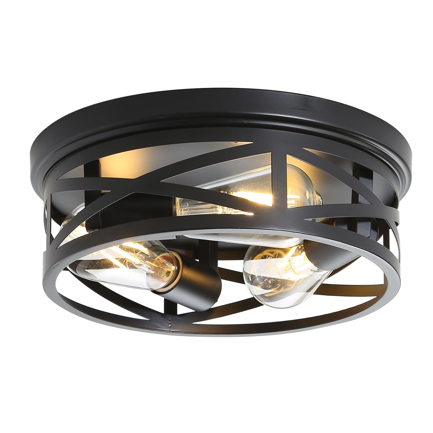 EMONG Farmhouse 3-Light Black Flush Mount Ceiling Light, Vintage Industrial Closed to Ceiling Mount Lamp,Metal cage Light Fixtur