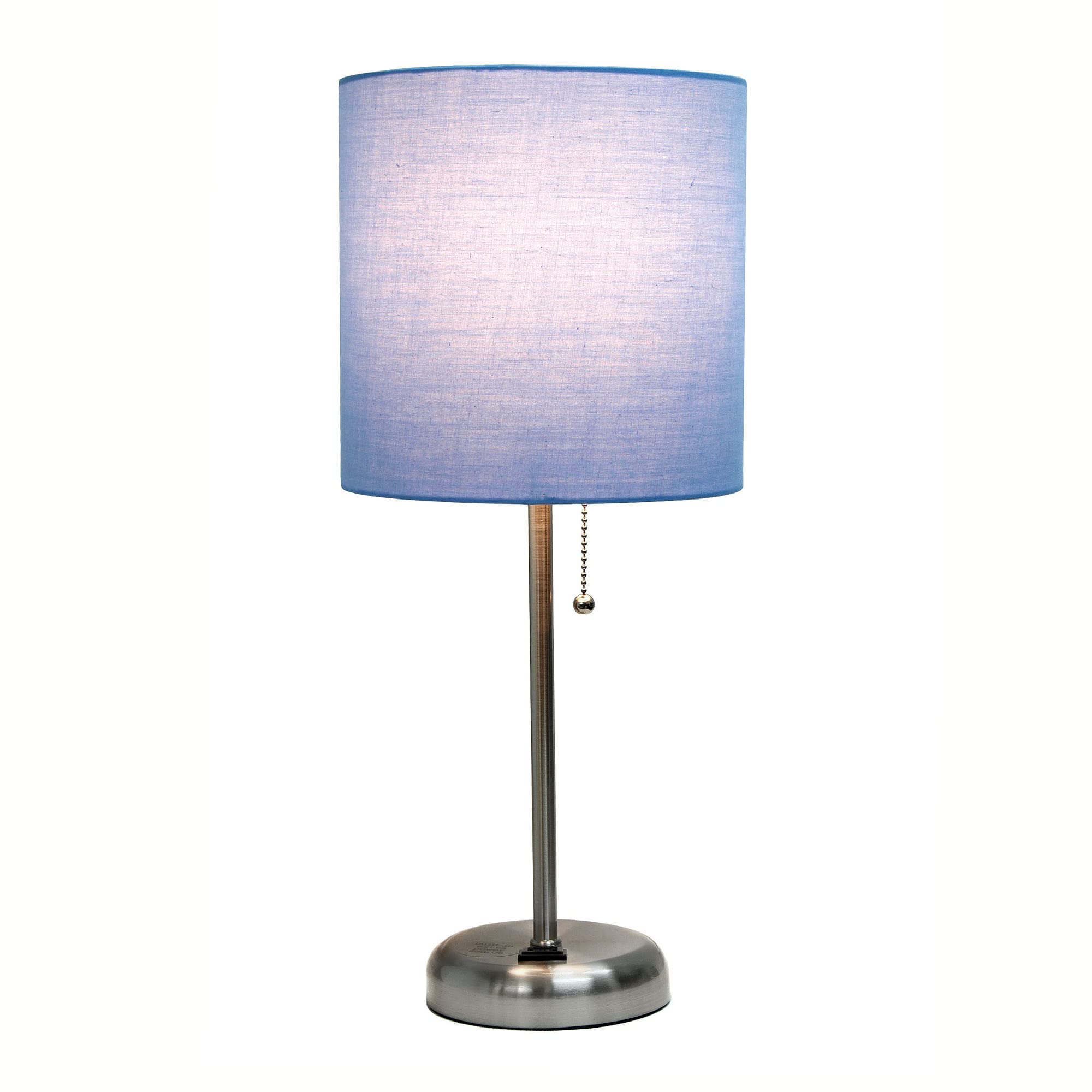 Creekwood Home 19.5&quot; Metal Table Lamp - Brushed Steel With Blue Drum Shade, Contemporary Design