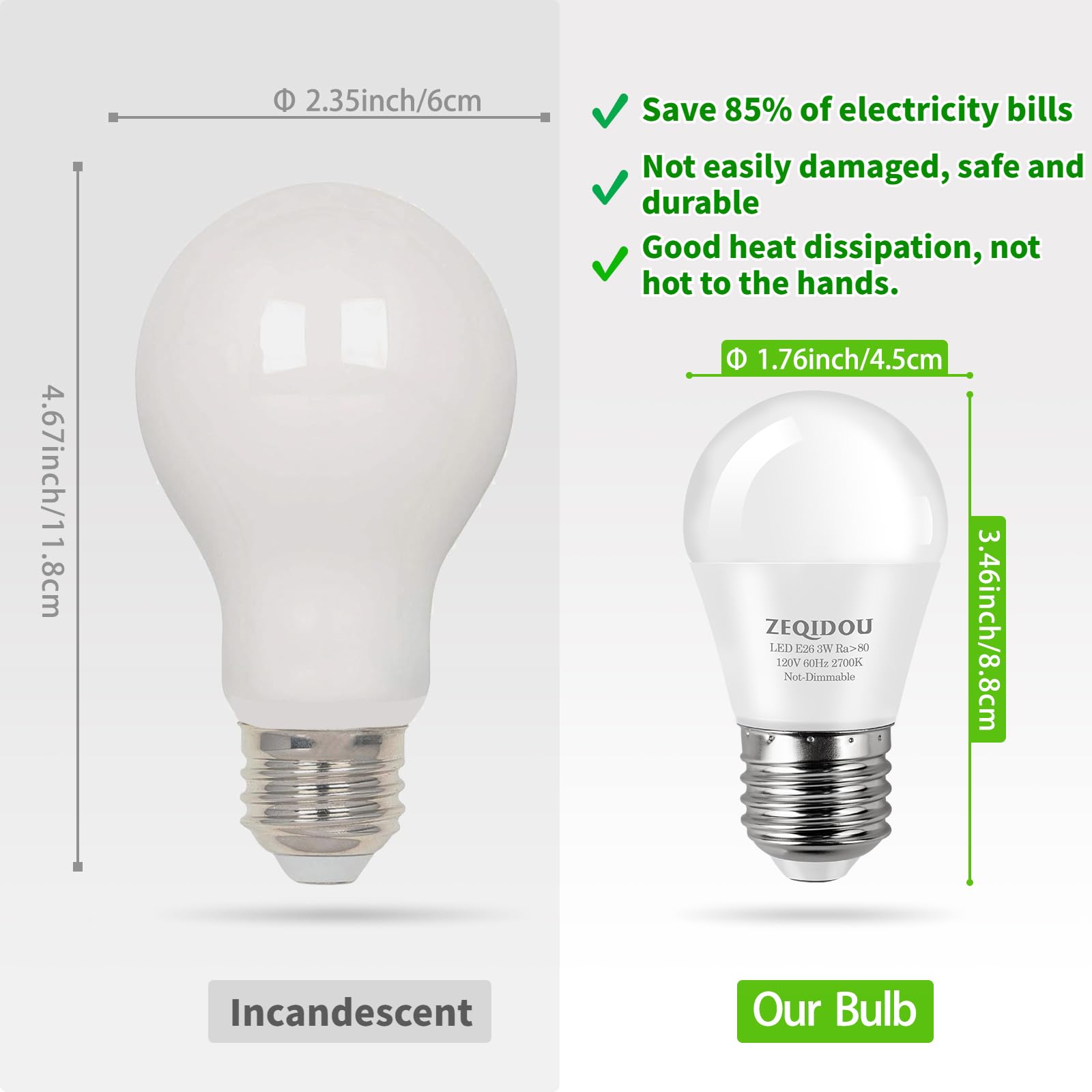 ZEQIDOU LED Light Bulbs A15 3W Equivalent 25W Soft White 2700K 4 Pack E26 Standard Base