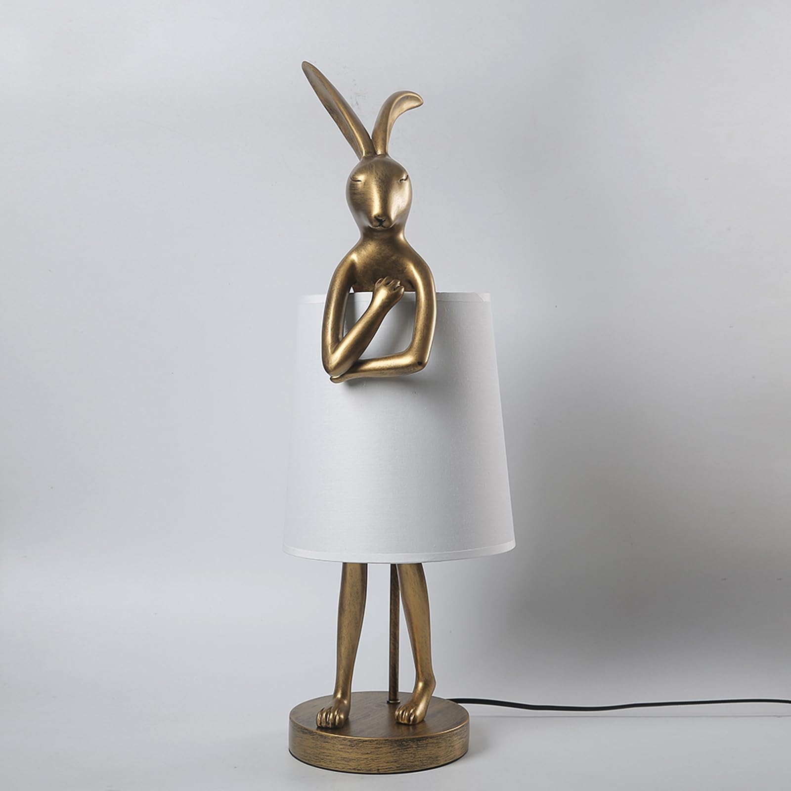 Nordiem Cute Rabbit Animal Table Lamp,Big Size 25.6'', Gold Resin Bunny Decor Led Desk Light,White Linen Shade,Home Eye Protecti