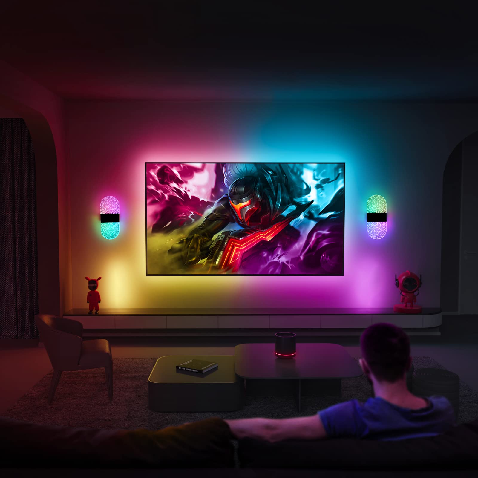 Surpalig 2 Led Lights For Room Decor, 12 Colors Switchable Rgb Wall Sconces Battery Operated, Remote Dimmable Night Light Rechar