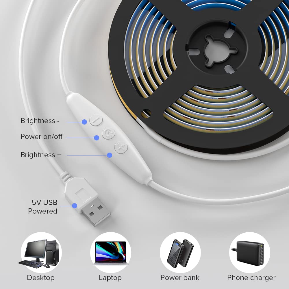 BTF-LIGHTING LED Strip Lights, Warm White, 3.28FT, USB Powered, Dimmable, 320 LEDs, Flexible FPCB for Home Decoration