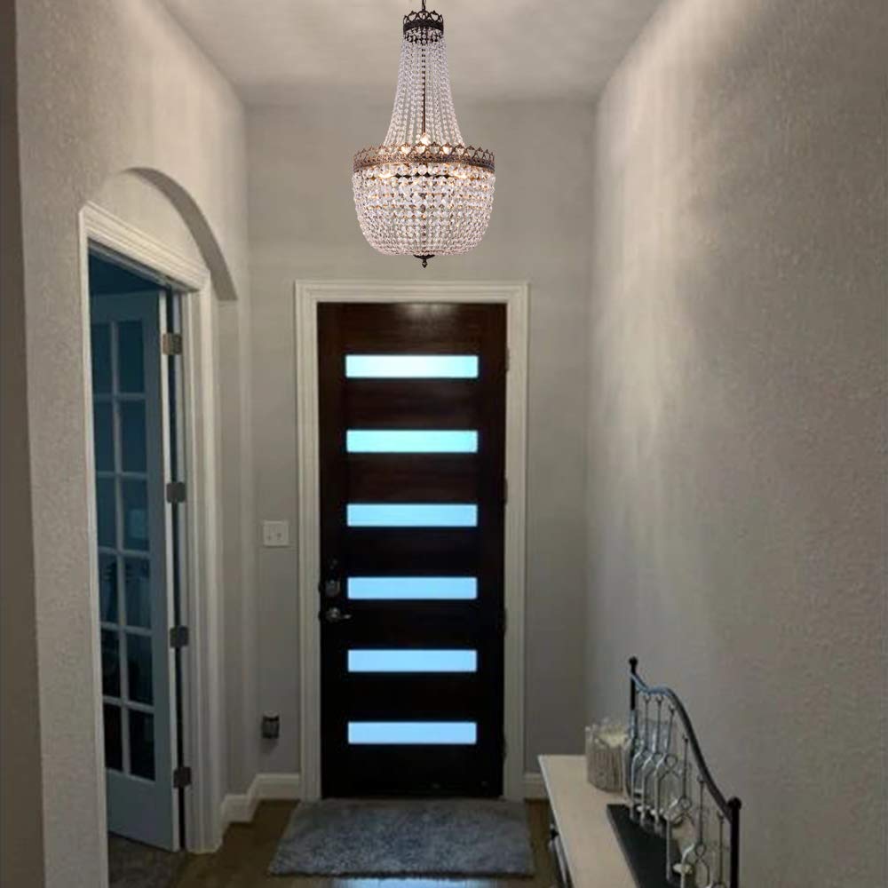 Wellmet Crystal Chandelier Lights, 9 Lights French Empire Chandelier Lighting High Ceiling Hanging Pendant Light Fixture for Din