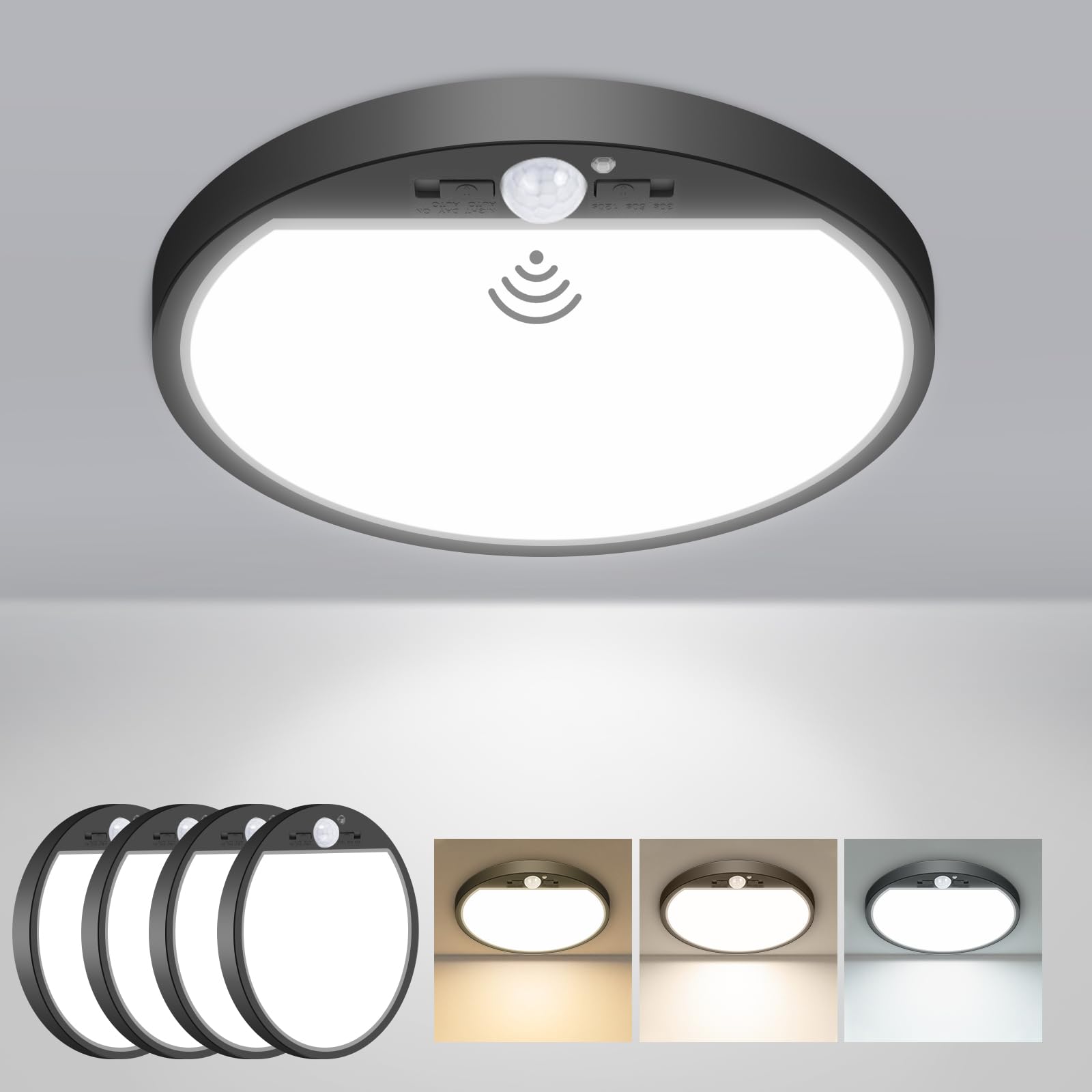 slochi 4Pack Motion Sensor Light Indoor Wired PIR, 3000K/4000K/6500K Closet Lights Motion Sensored, 15W 1500LM 7 in, Timer, Moti