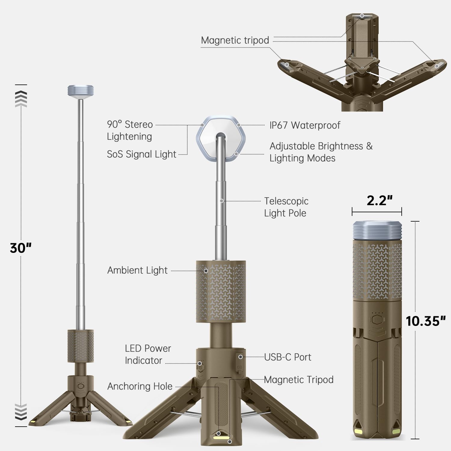 MORIKO Telescopic Camping Lantern, 10,500mAh, IP67 Waterproof, Portable, Desert Yellow