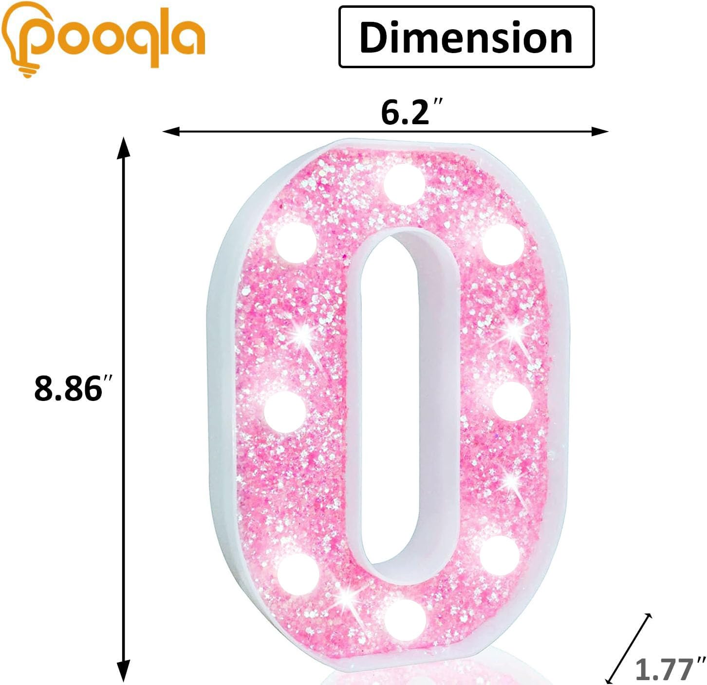 Pooqla Led Marquee Letter Lights  Light Up Letters Glitter Letter Sign Girls Gift  Battery Powered Night Light Pink Birthday Party Room Wedding Christmas Girls Bedroom Dorm Decoration  Cool White O