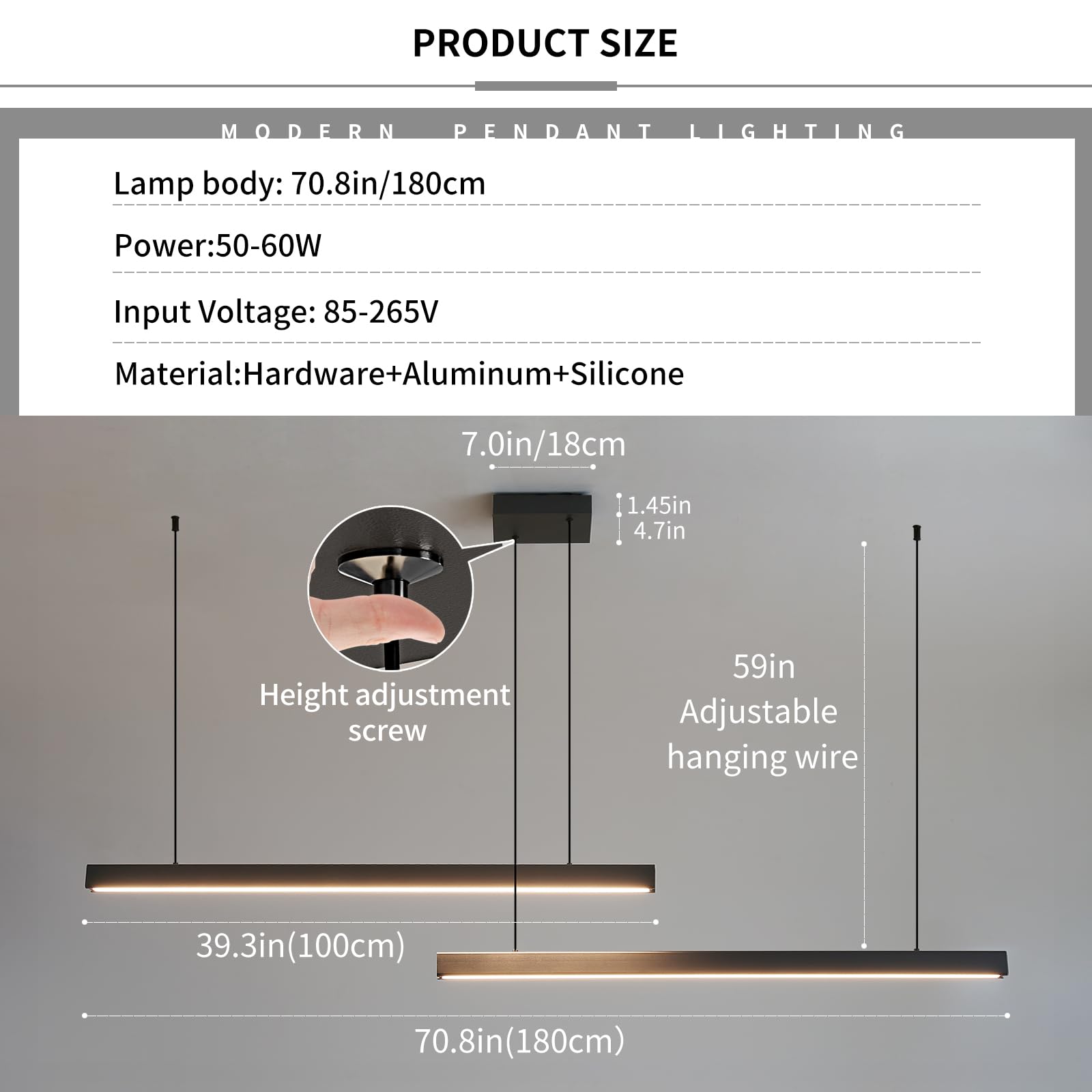 Mikeru Modern 2-Light Chandelier, Aluminum Pendant Light, Remote Control, 39IN, E-Black, Model YZPJ