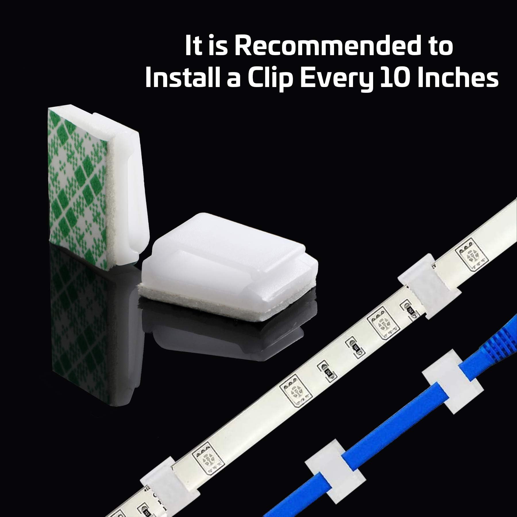 Petknows 80 Pcs Light Strip Mounting Clips White Self Adhesive Led Light Fasteners Mounting Holder Cable Clamp Organizer For 10M