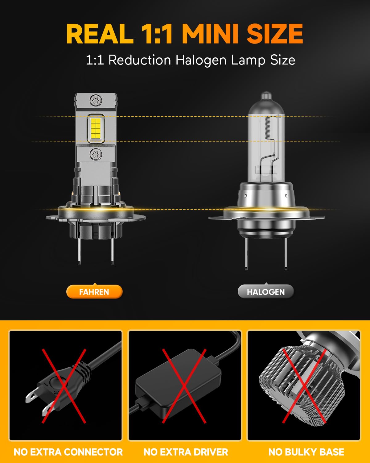 FAHREN H7 Light Bulbs, Super Brighter Halogen Mini Size, Plug-and-Play, Off-Road or Fog Light, Pack of 2