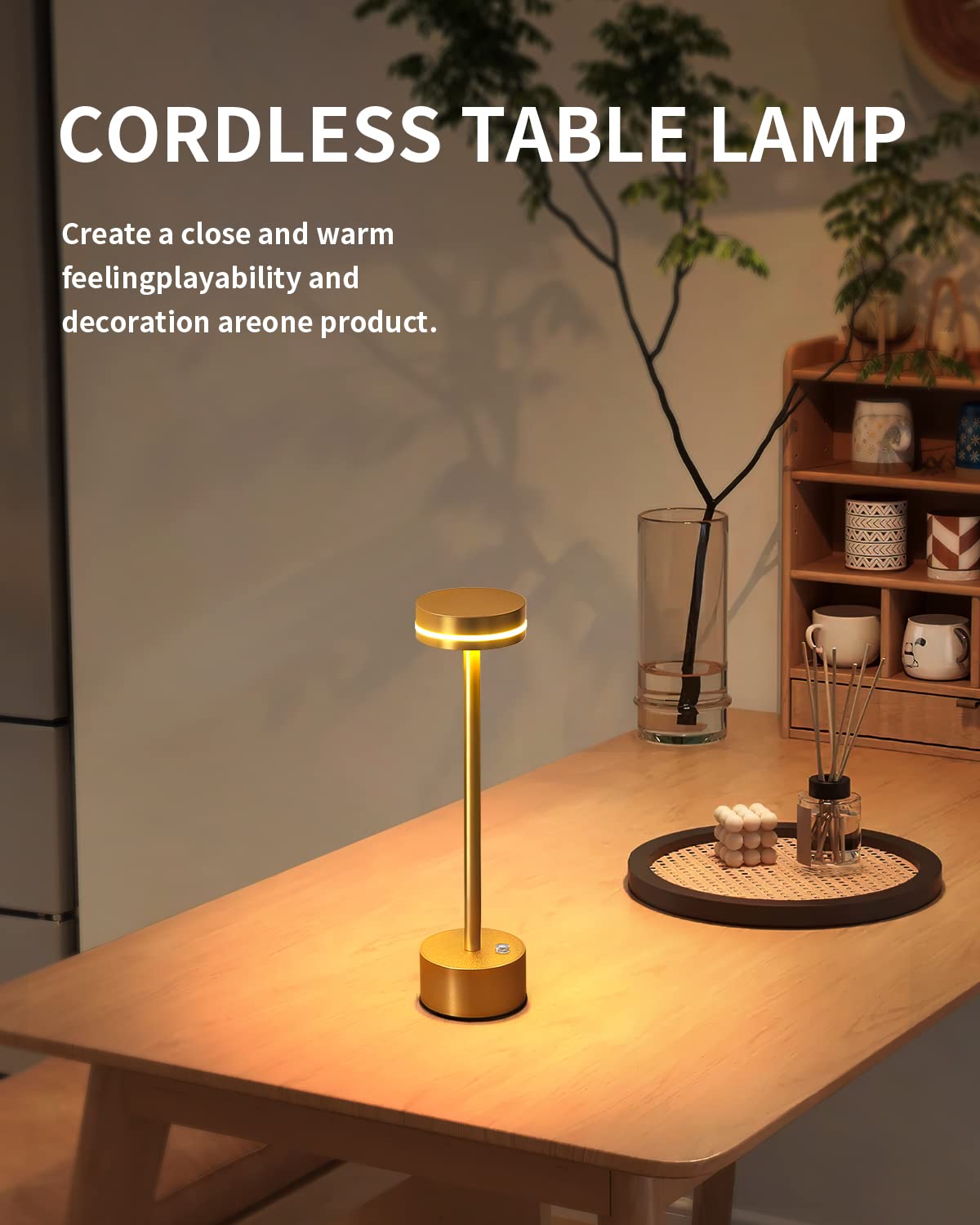 Pusu Cordless Table Lamp Set Of 2, Battery Powered Led Desk Lamp Portable Table Lights 3-Level Brightness Touch Control, Lightin