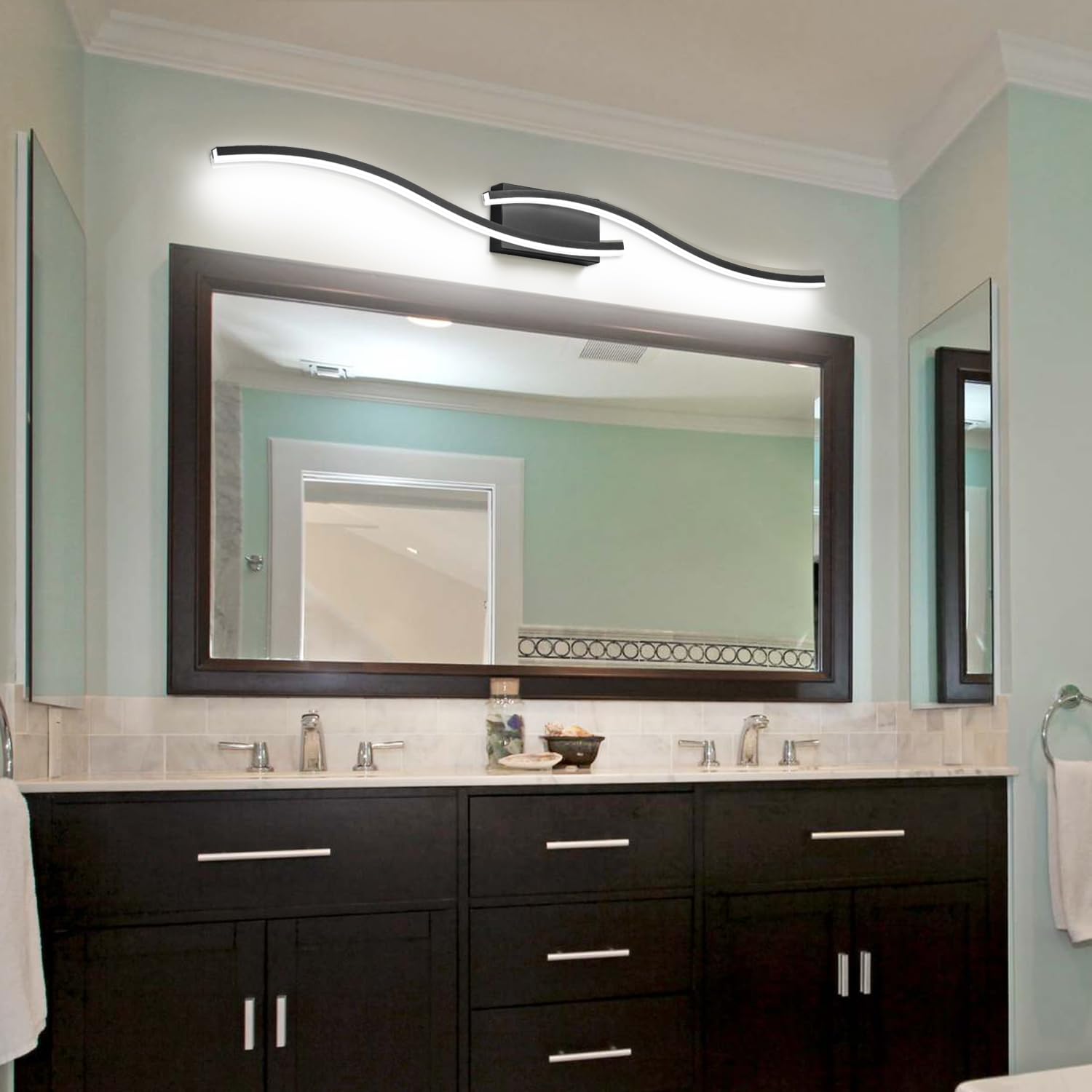 Presde 48In Dimmable 3 Colors Changeable Modern Black Led Bathroom Light Fixtures Over Mirror,Bathroom Vanity Light,Bath Lightin