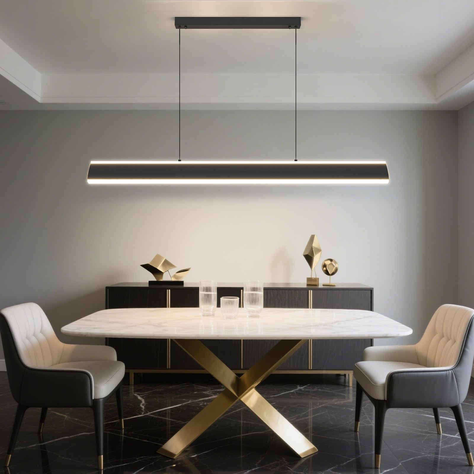 Mikeru Modern Chandelier Light, 39IN LED Pendant, Remote Control, Aluminum, C-Black, Model SJDD