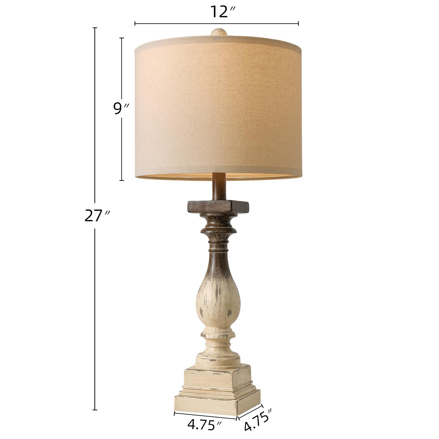 Bobomomo 27'' Farmhouse Table Lamps With Usb-A +C Ports, Vintage Rustic Side Table Lamps Set Of 2, Linen Shade, Retro Bedside Ni