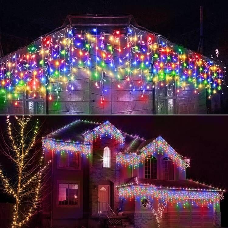 Janchs 304 LED Solar Christmas Lights, Multicolored Icicle String Lights, 8 Modes, Waterproof for Outdoor Decorations