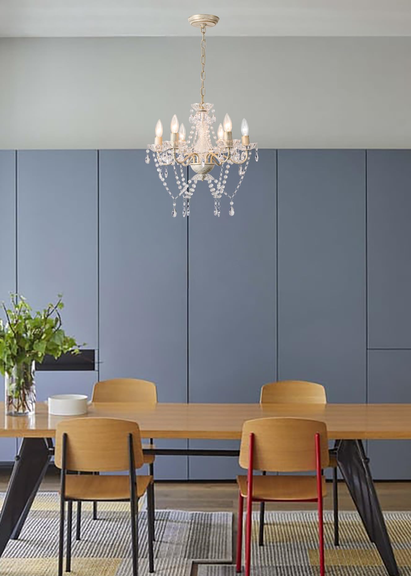 Mr.Color White And Gold Modern Crystal Chandelier - 6 Light For Dining Room And Bedroom