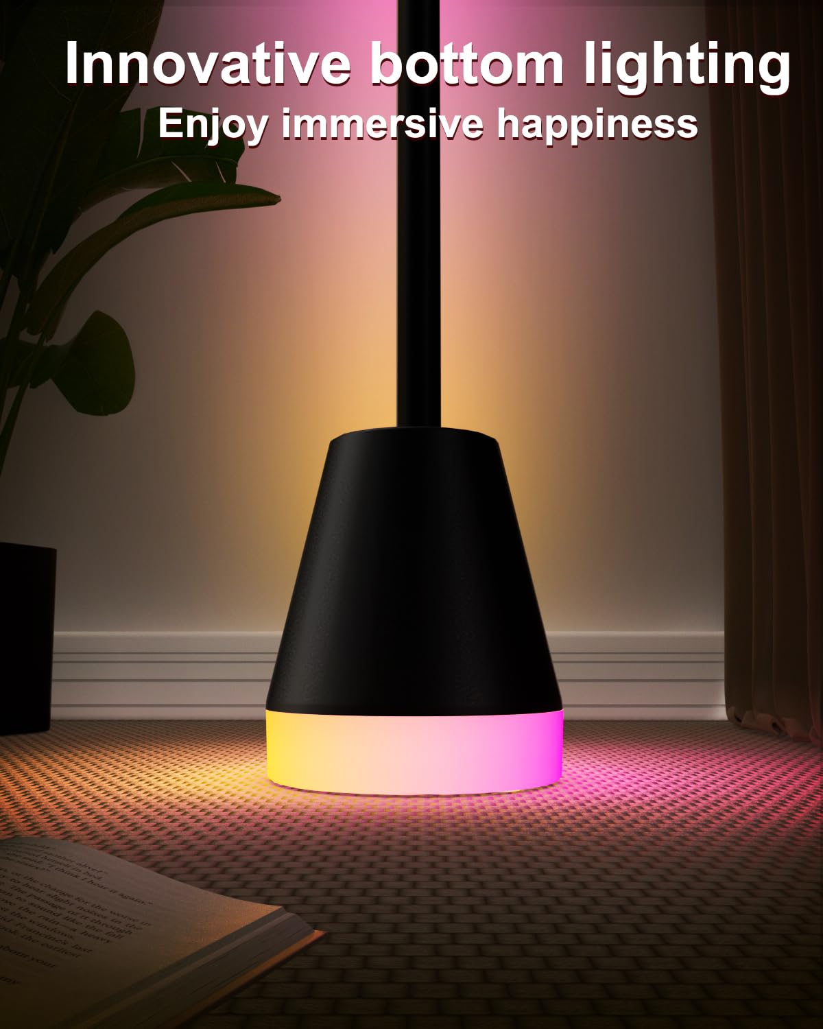 Keepsmile Smart RGB LED Floor Lamp, Music Sync, 16 Million Colors, Matte Black, 2 Pack, Model HX-818