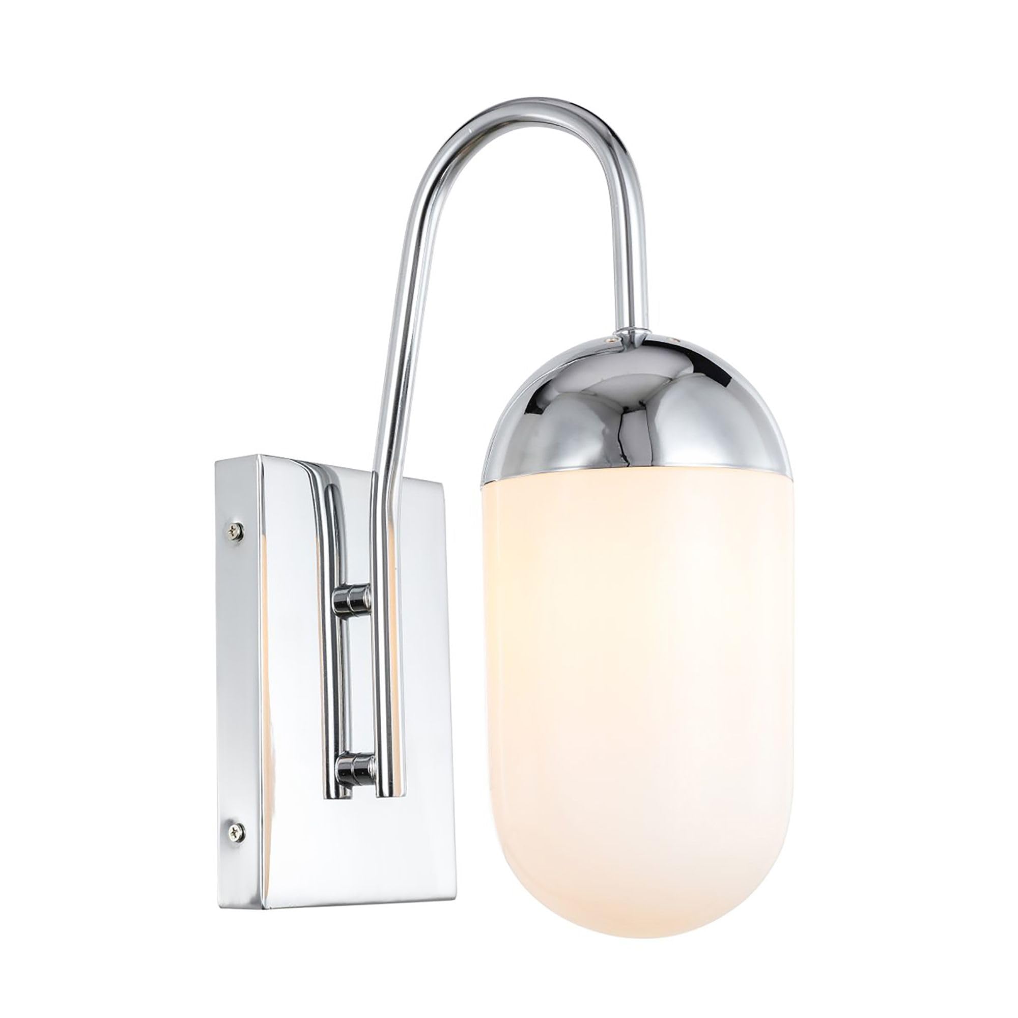 Living District Chrome Wall Sconce With Frosted White Glass, Modern Decorative Lighting 13.5"H