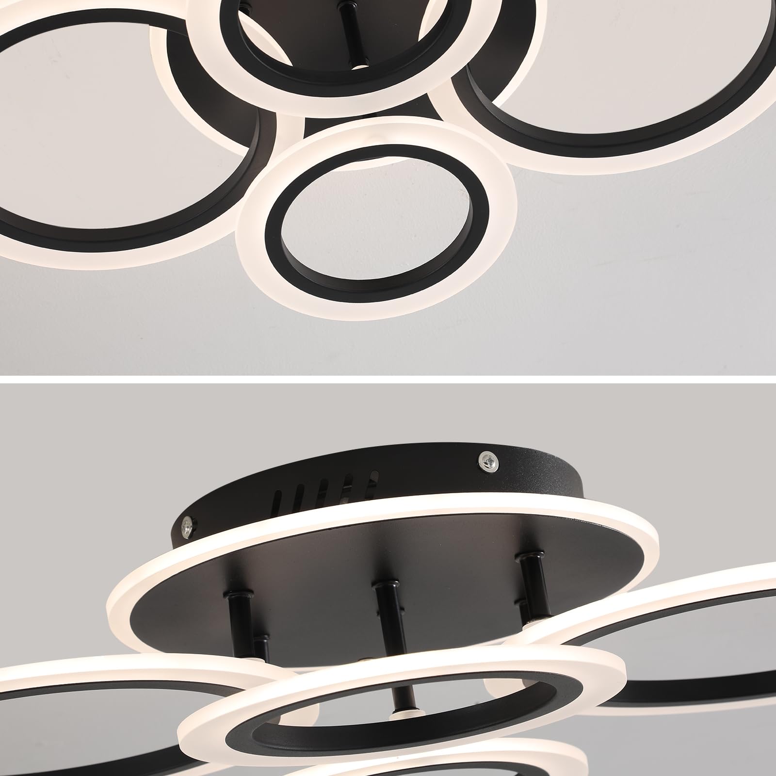 Stch Modern Led Ceiling Light, Dimmable 3000K/4000K/6500K, Black 4 Rings Flush Mount Ceiling Lamp, Ceiling Light Fixture With Re