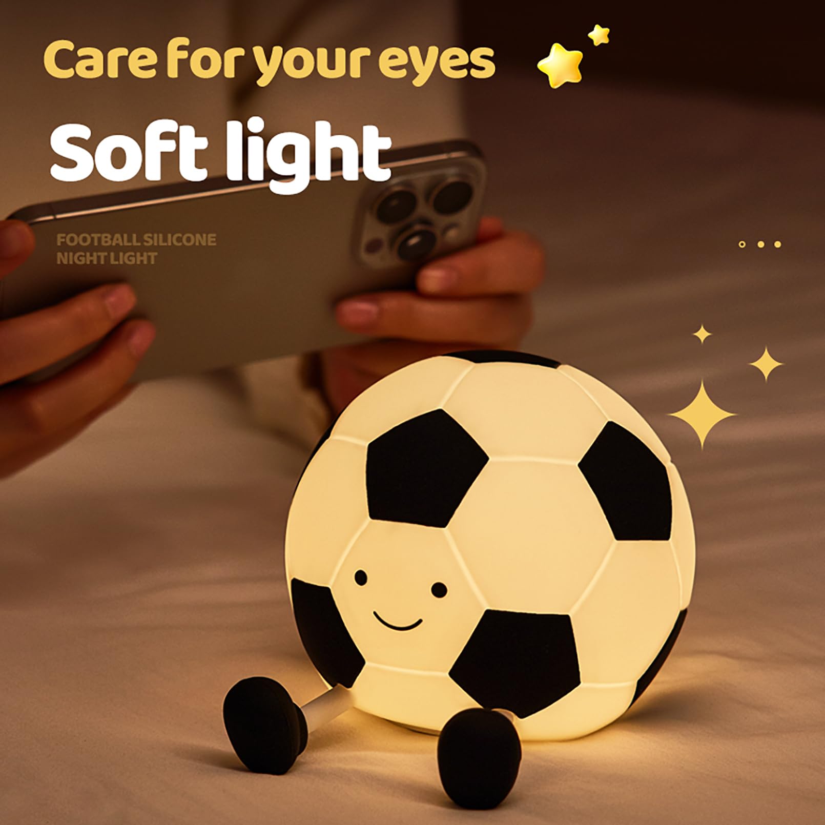 Soccer Night Light, Cartoon Soccer Lamp Squishy Silicone Baby Nursery Night Light With 3 Level Dimmable Rechargeable Bedside Tou