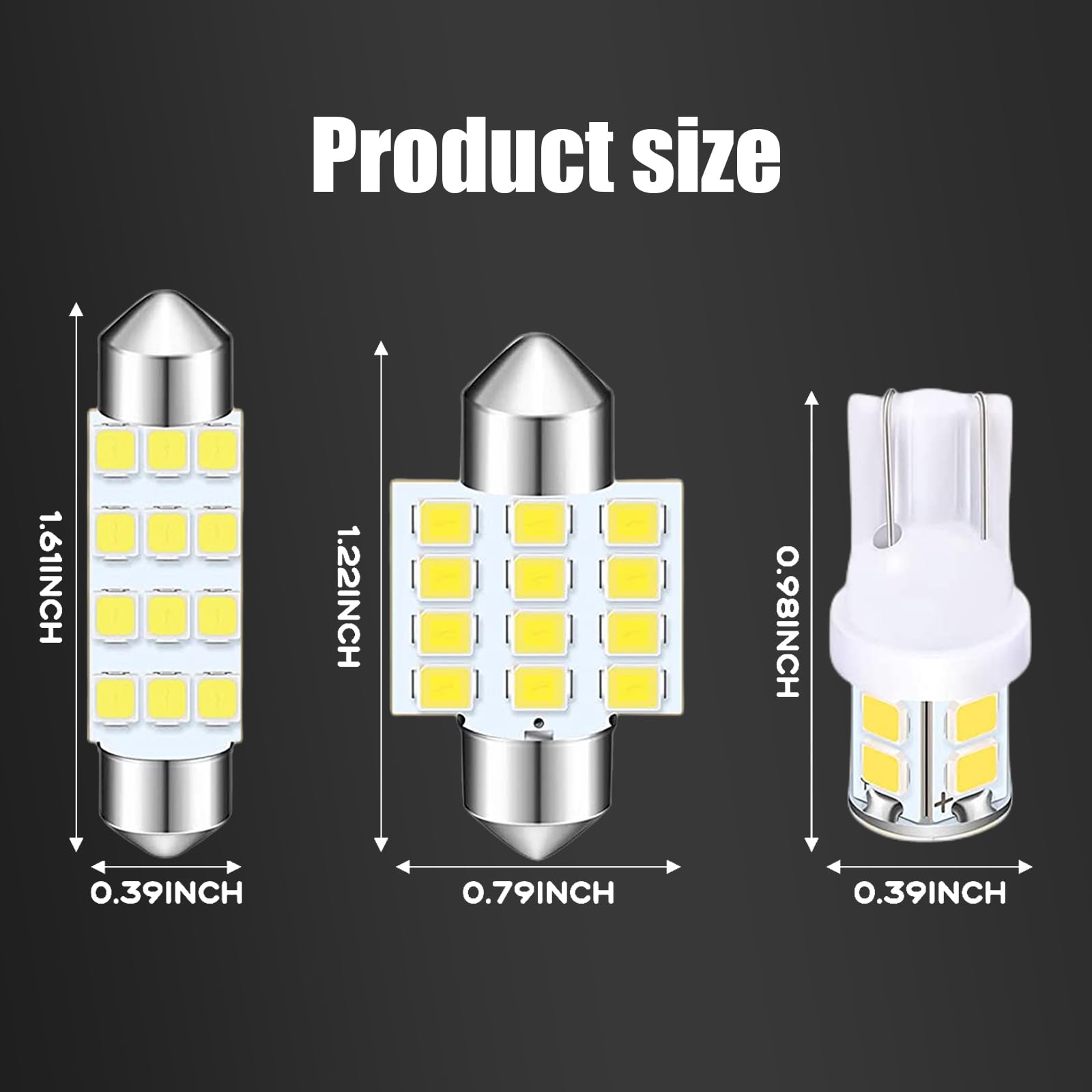 Gkmow Pack-24 Car Led Bulb Kit Set, T10 31 Mm 42 Mm Interior Car Lights Bulbs Dome Light, Festoon Bulbs Led Replacement Bulbs Fo