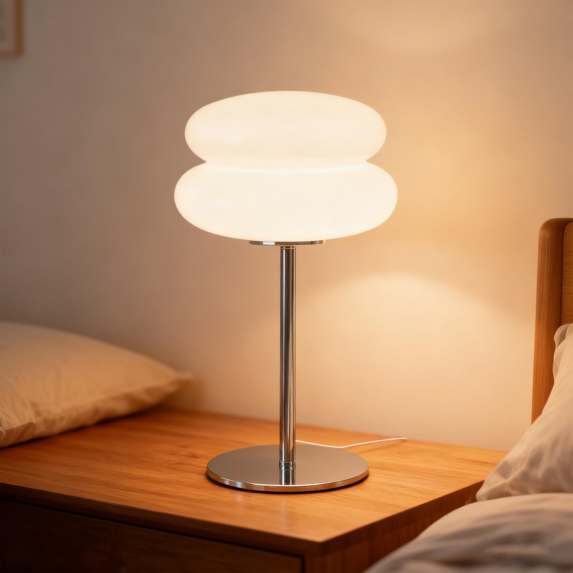 WELAISA Mushroom Lamp for Bedroom,Mid Century Modern Lamp for Nightstand, Dimmable Retro Egg Tart Bedside Small Lamps,Unique Hom