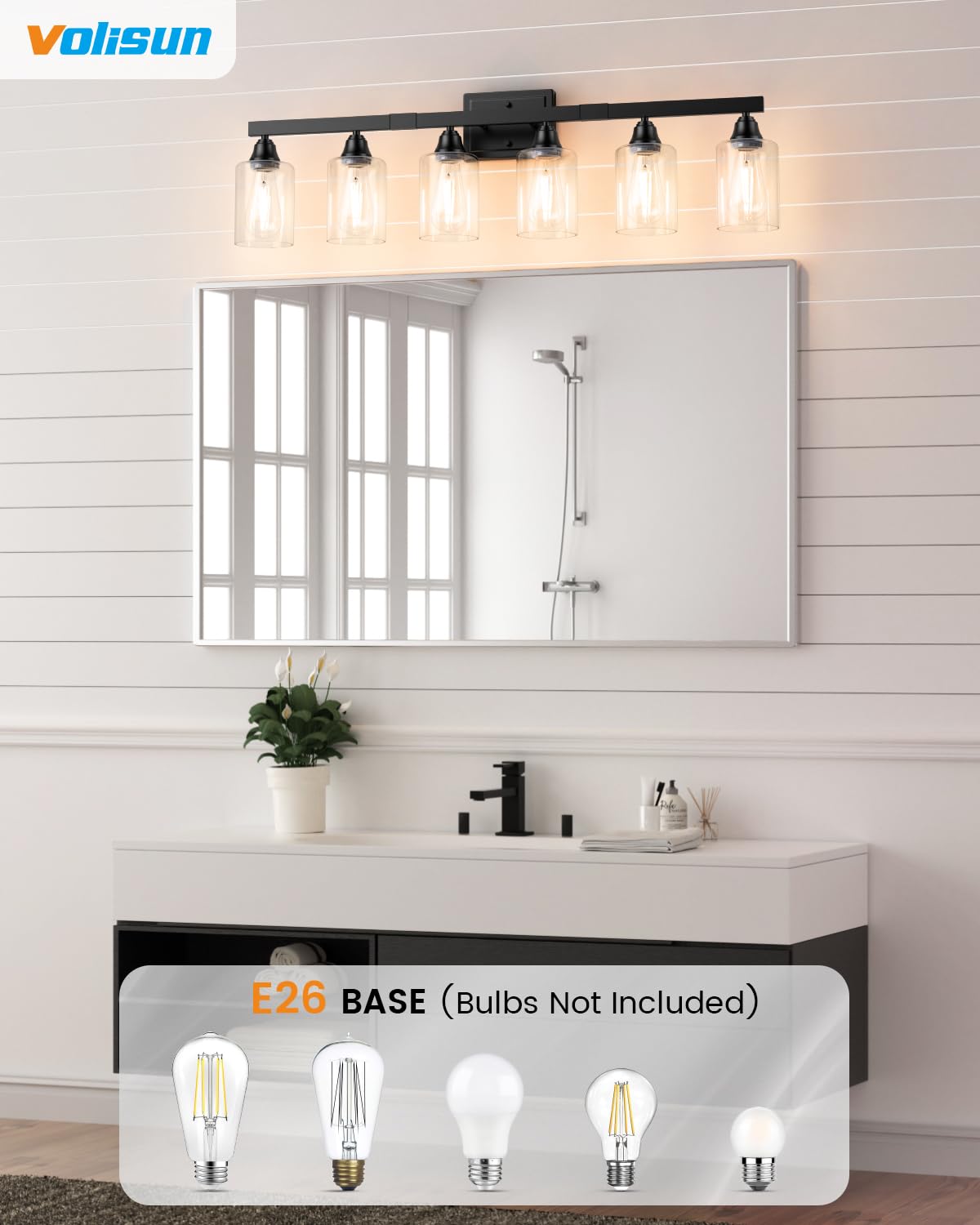 Volisun 6-Light Bathroom Light Fixtures, Matte Black Bathroom Vanity Light Over Mirror, Modern Vanity Lights For Bathrooms, Bath