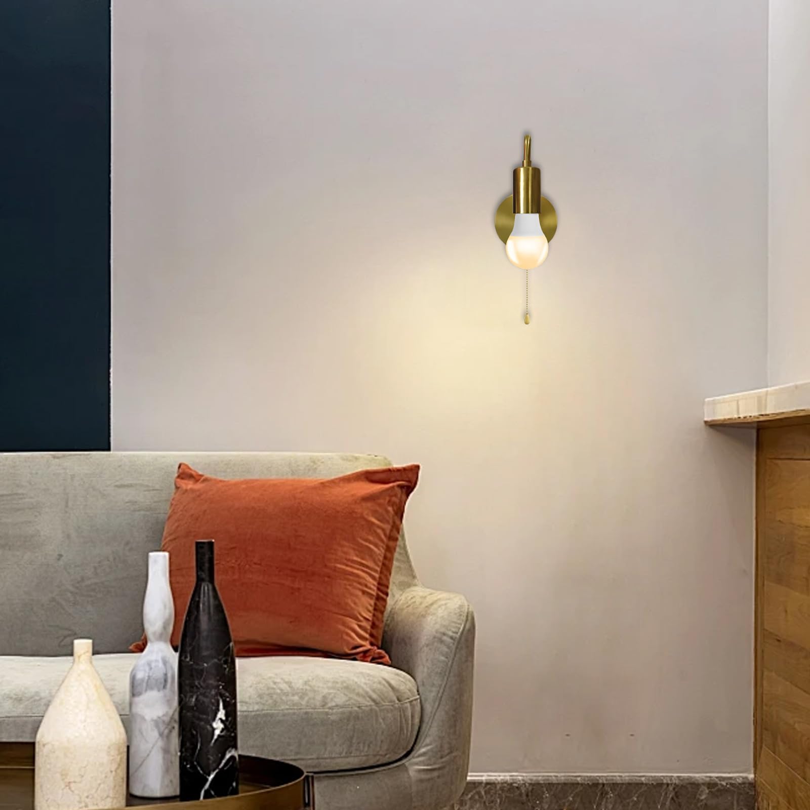 Dtiedy Hardwired Wall Sconce With Pull Chain Set Of 2 Gold Wall Lights Fixtures With On Off Switch E26 Vintage Metal Indoor Wall Lighting For Mirror Hallway Bedroom  No Bulb