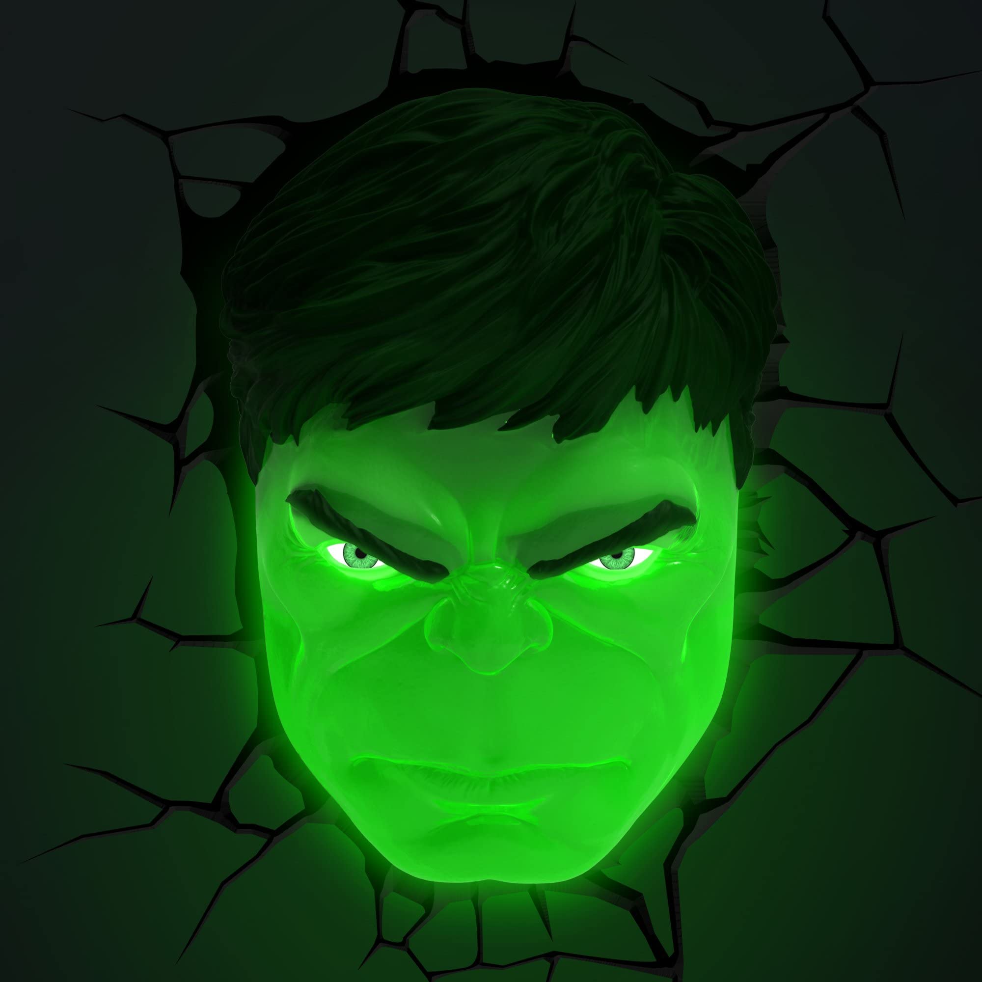 3D Light FX Marvel Avengers Hulk Face 3D Deco Light - Life Size Green Plastic Decor, Model 816733840451