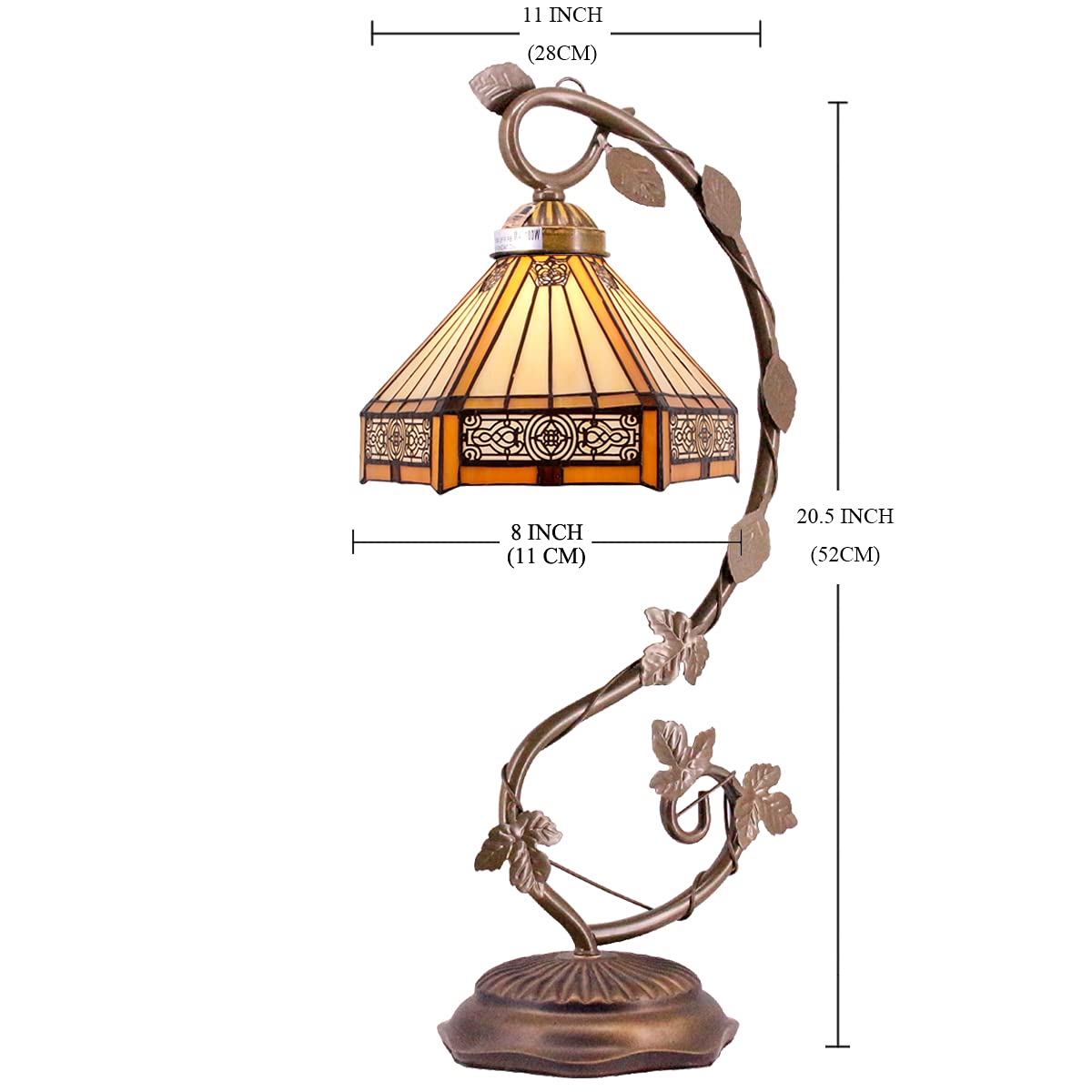 WERFACTORY Tiffany Lamp Stained Glass Table Lamp, Yellow Hexagon Mission, 8X10X21 Inches, Metal Leaf Base, S011 Series