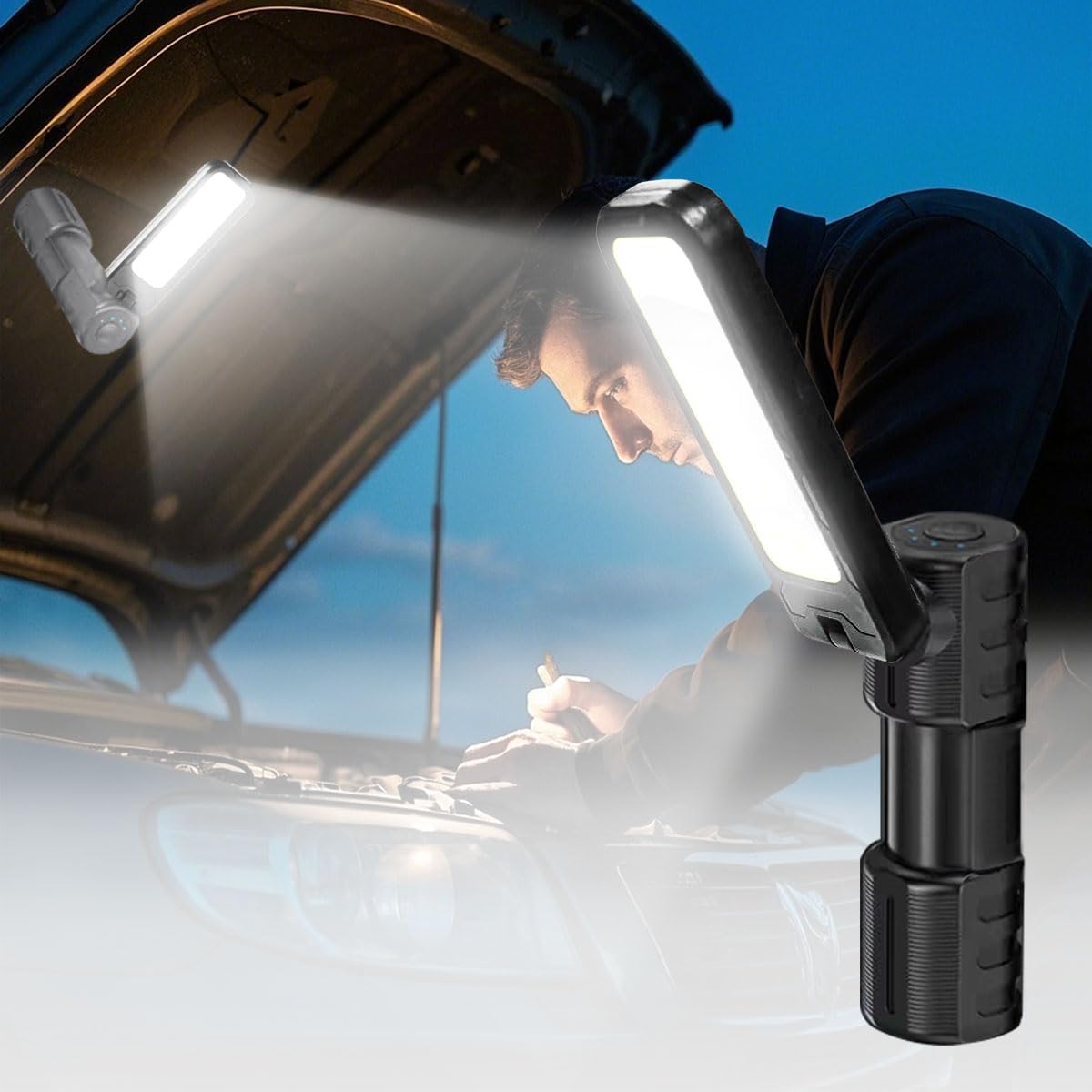 LETOUR Rechargeable Magnetic Work Light, 180° Rotate, Plastic, Black, Model LT-TD701, Ideal for Car Repair, BBQ, Camping