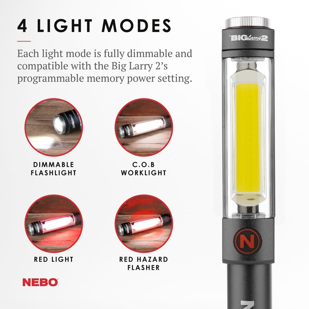 NEBO BIG LARRY 2 Work Light | Bright Gray Aluminum Flashlight with Clip & Magnetic Base | Model NEB-WLT-0001