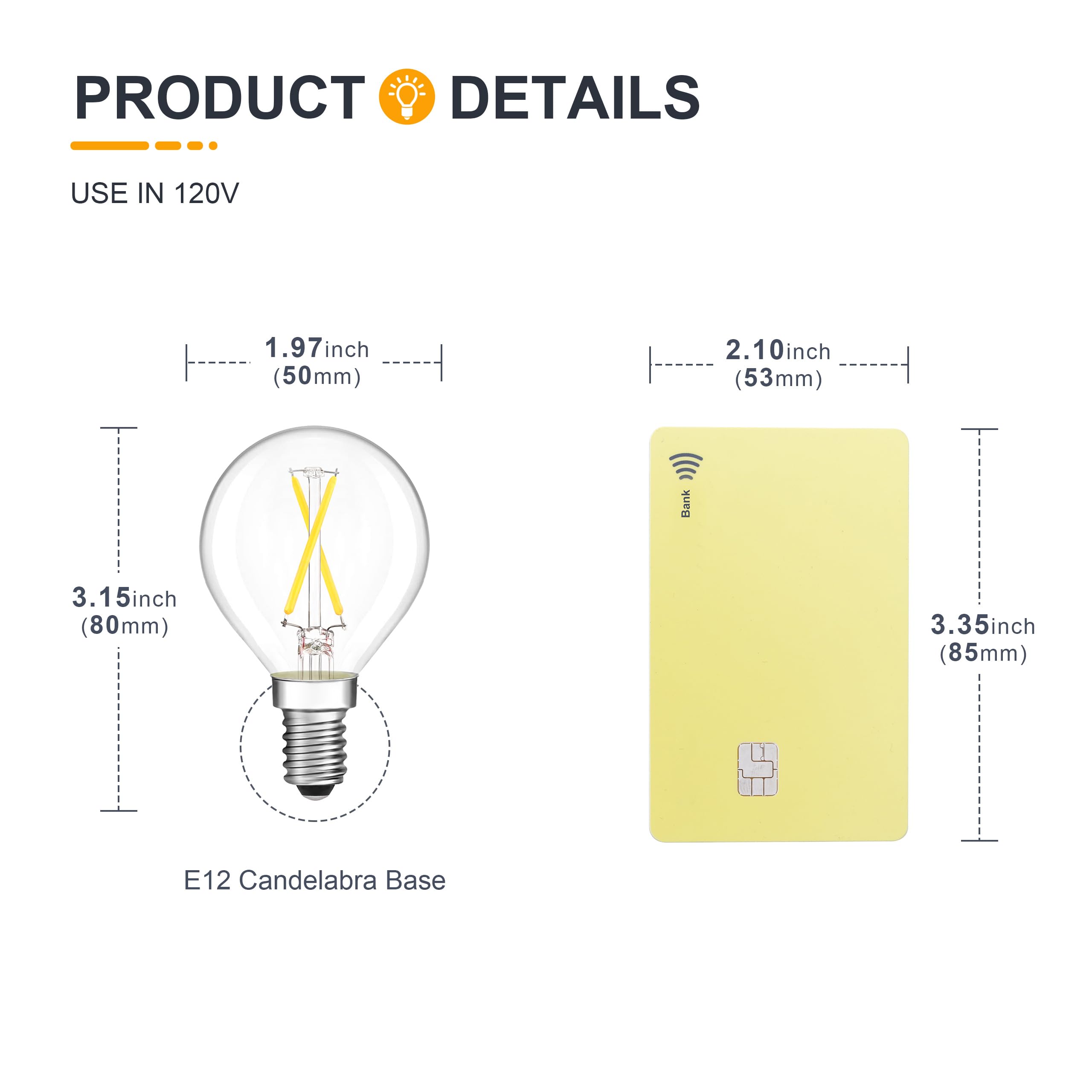 Tokcon 12V Led Light Bulbs - Daylight 5000K 2W(Only For 12 Volt Dc/Ac) - E12 Candelabra Base - 25W Equivalent Dimmable Low Volta