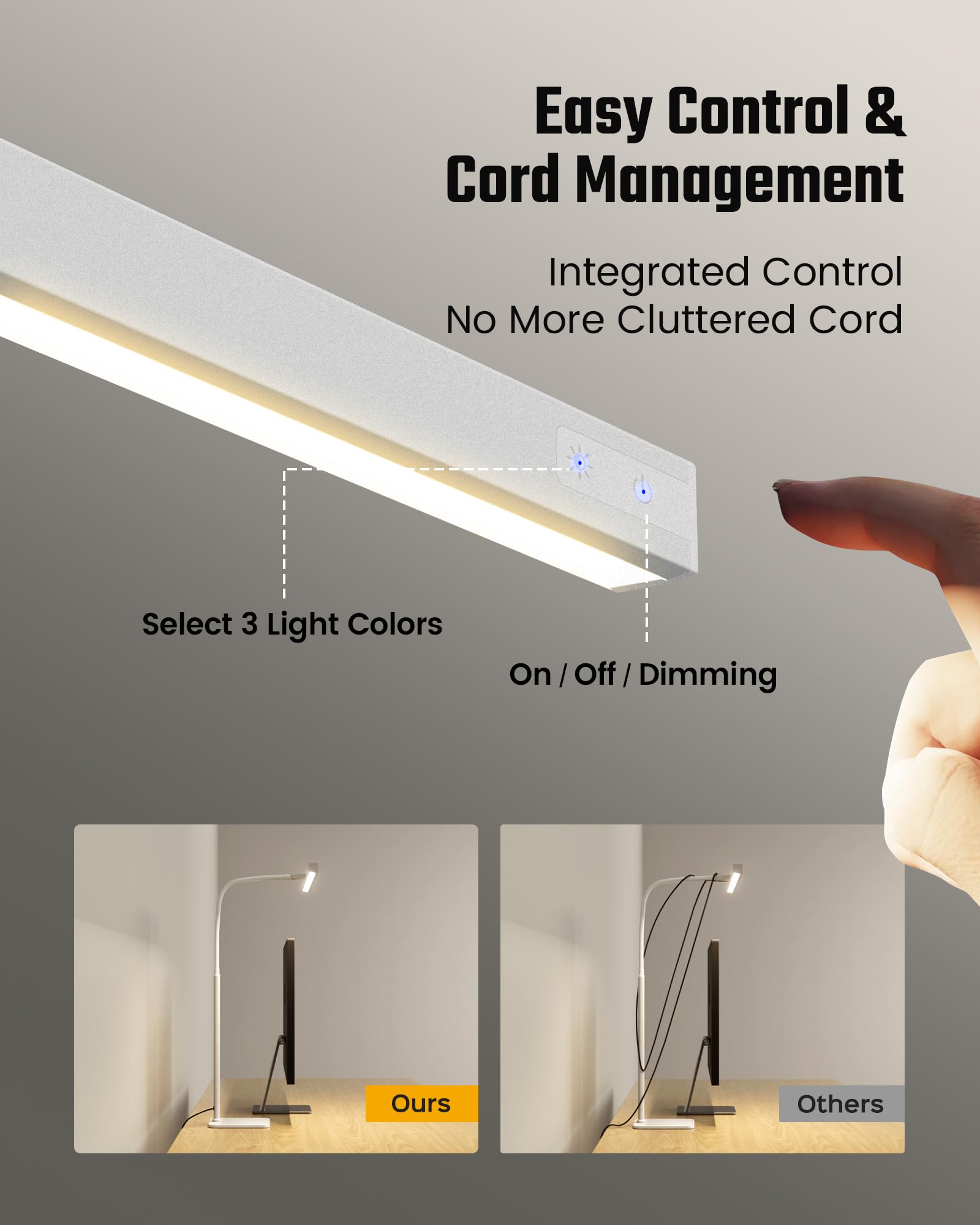SUPERDANNY LED Desk Lamp, 12W Touch Control, 3 Colors Dimmable, Gooseneck, Aluminum, Stable Base, White, Model SDDL019010405B