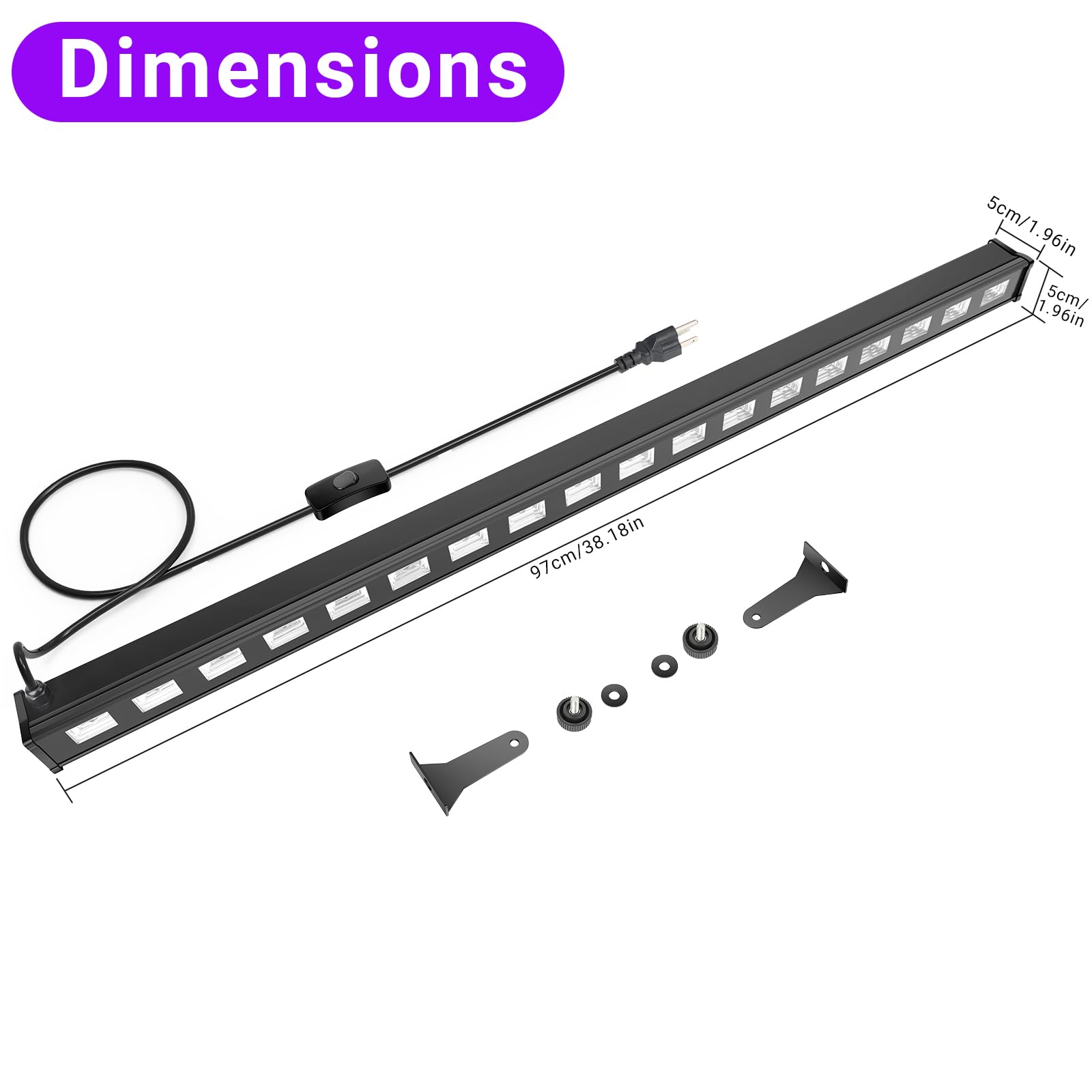 Oppsk 54W Uv Blacklight Bar, 18Led Metal Glow Light For Parties, Weddings, Bedrooms - Black, 1 Count