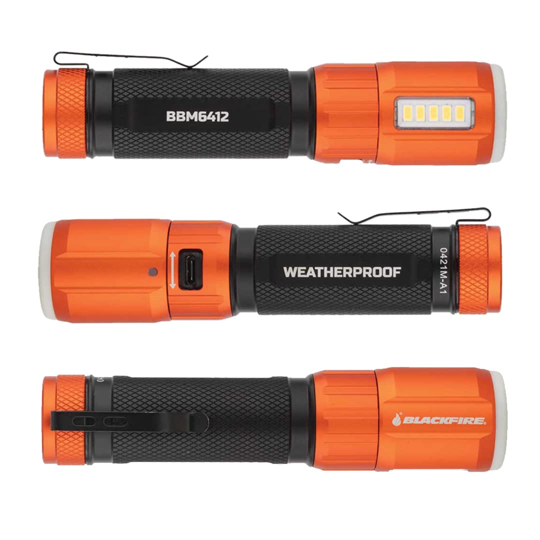 Blackfire - Klein Tools Outdoors - Rechargeable Weatherproof Magnetic Flashlight with Lantern BBM6412, 500 Lumens, Glow-in-Dark