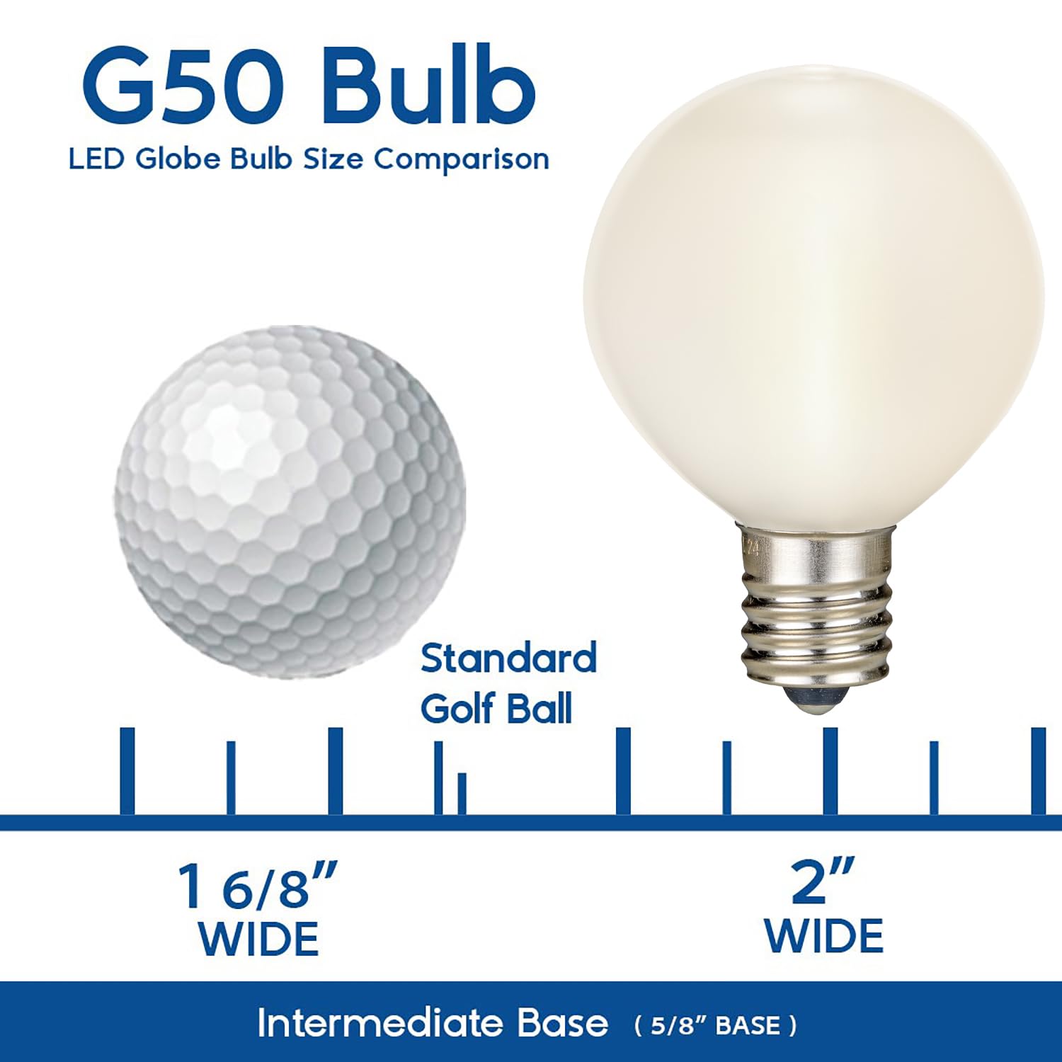 Novelty Lights G50 LED Filament String Light Bulbs, Frosted Warm White, E17/C9 Base, 7W Equivalent, Shatterproof, 25 Pack