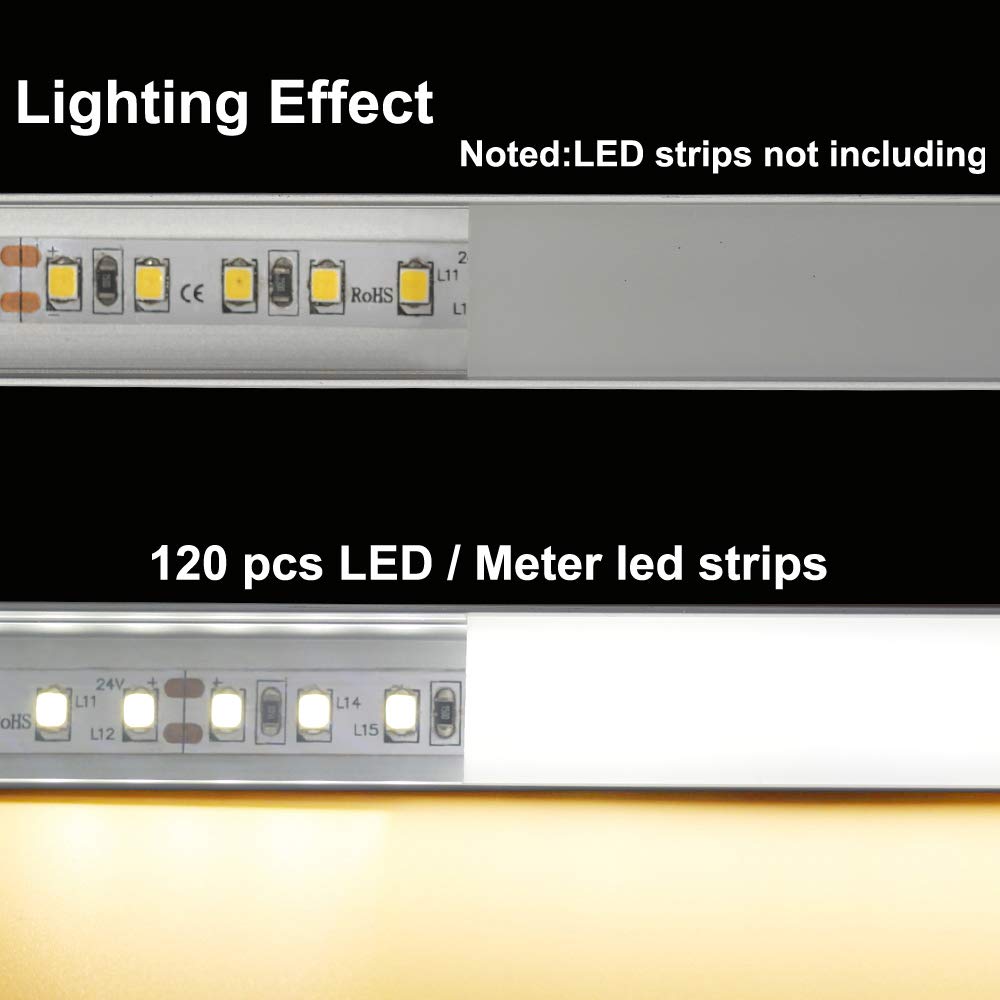 hunhun 10-Pack 6.6ft Drywall LED Aluminum Channel System with Milky Cover - White, Double-Edge, Includes End Caps & Mounting Clips