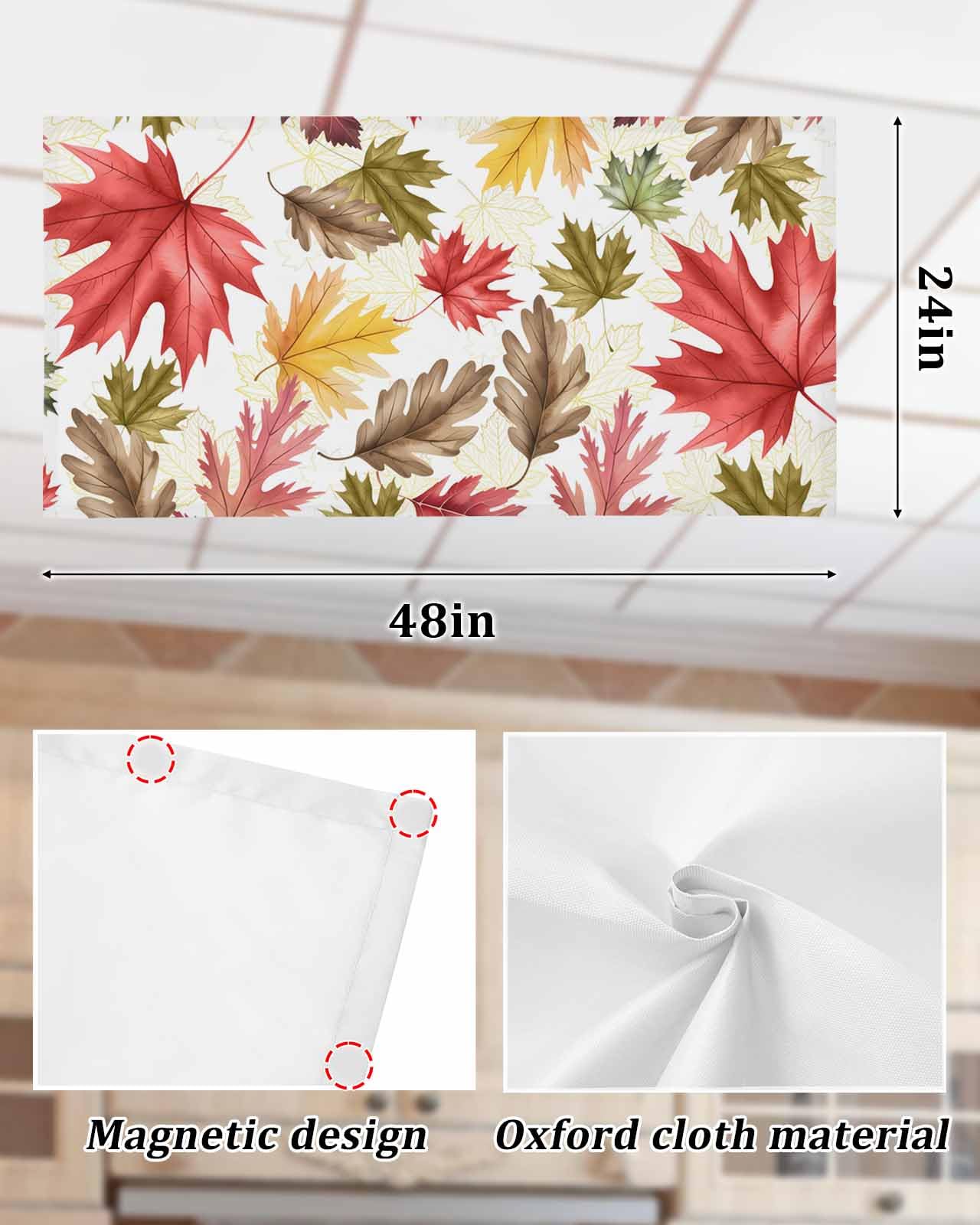Fall Fluorescent Light Covers For Ceiling Lights Autumn Maple Leaves Magnetic Light Filters 2 Pack 4X2 Ft Orange Maple Leaf Thanksgiving Ceiling Lights Cover For Classroom Office School Drop Lamp