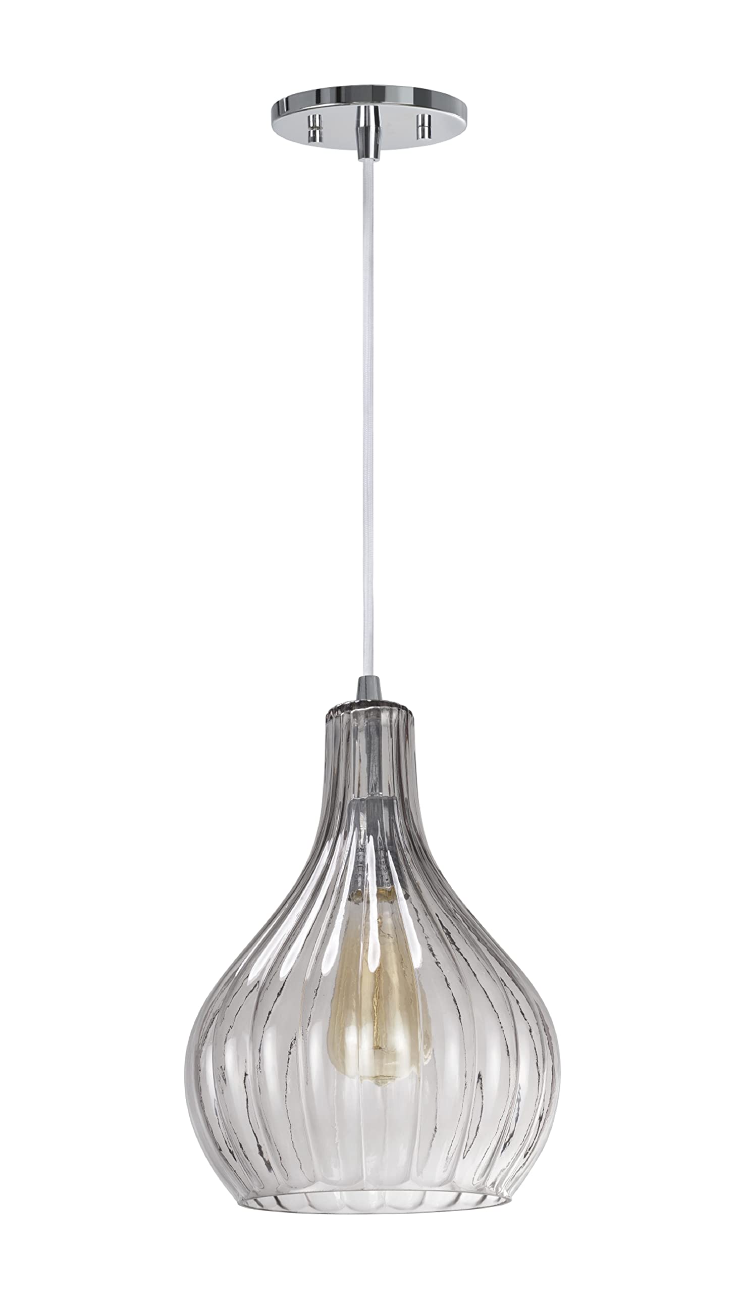Aspen Creative Mini Pendant Light, Chrome Finish, Smoke Glass Shade, 1 Light, 8 5/8in Wide, Model 61039-2
